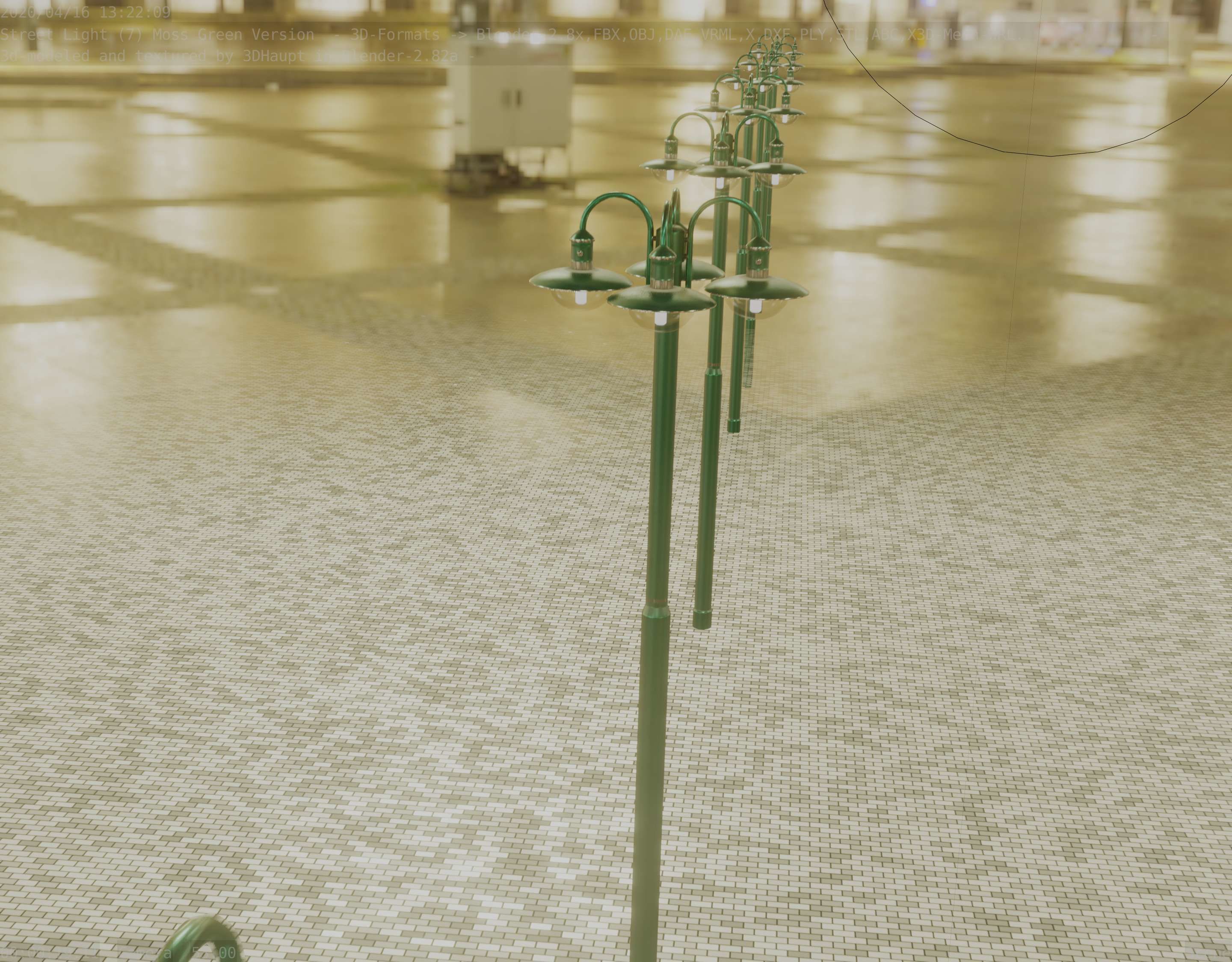 Street Light -7- Moss Green Version -4 Lamps- Low-poly 3D model_84