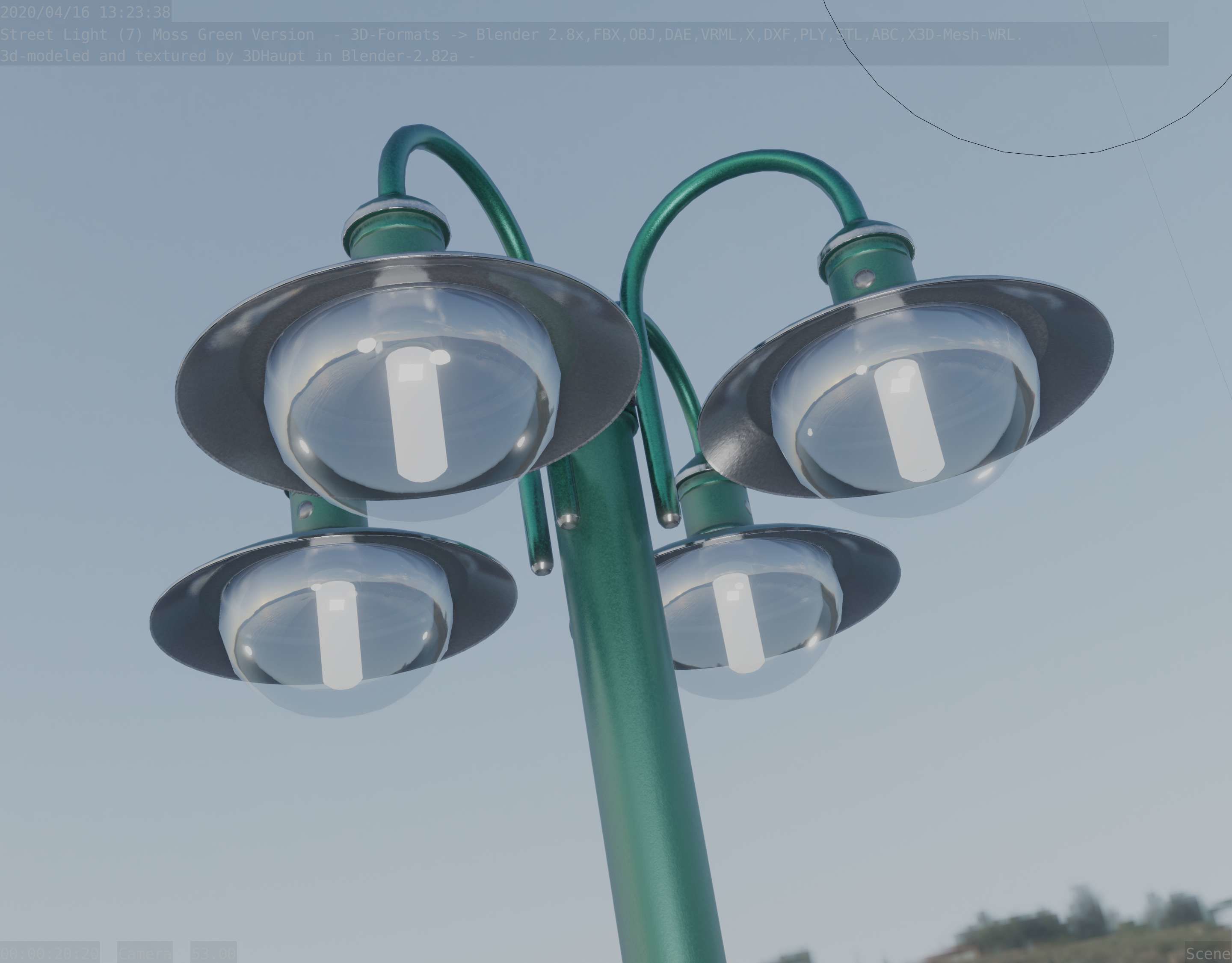 Street Light -7- Moss Green Version -4 Lamps- Low-poly 3D model_99