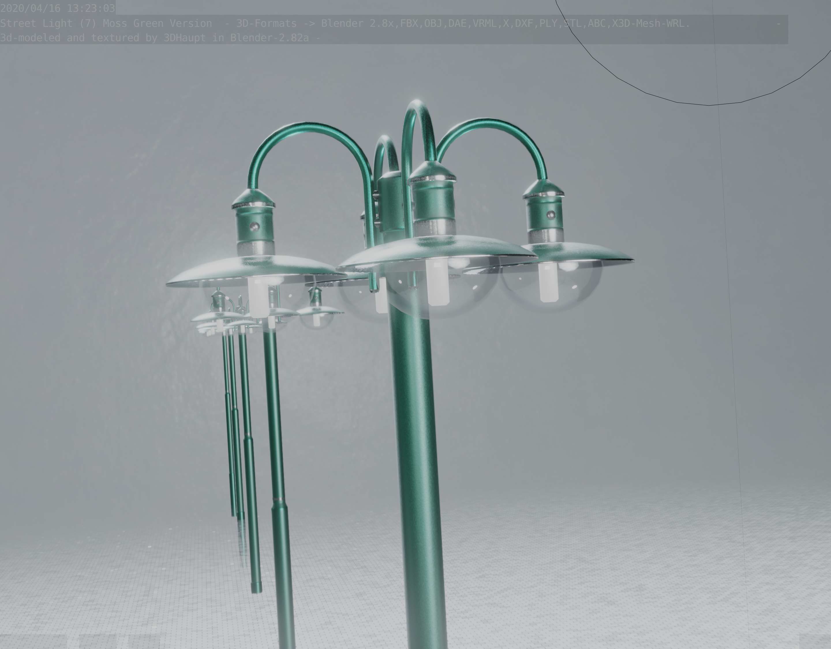Street Light -7- Moss Green Version -4 Lamps- Low-poly 3D model_13