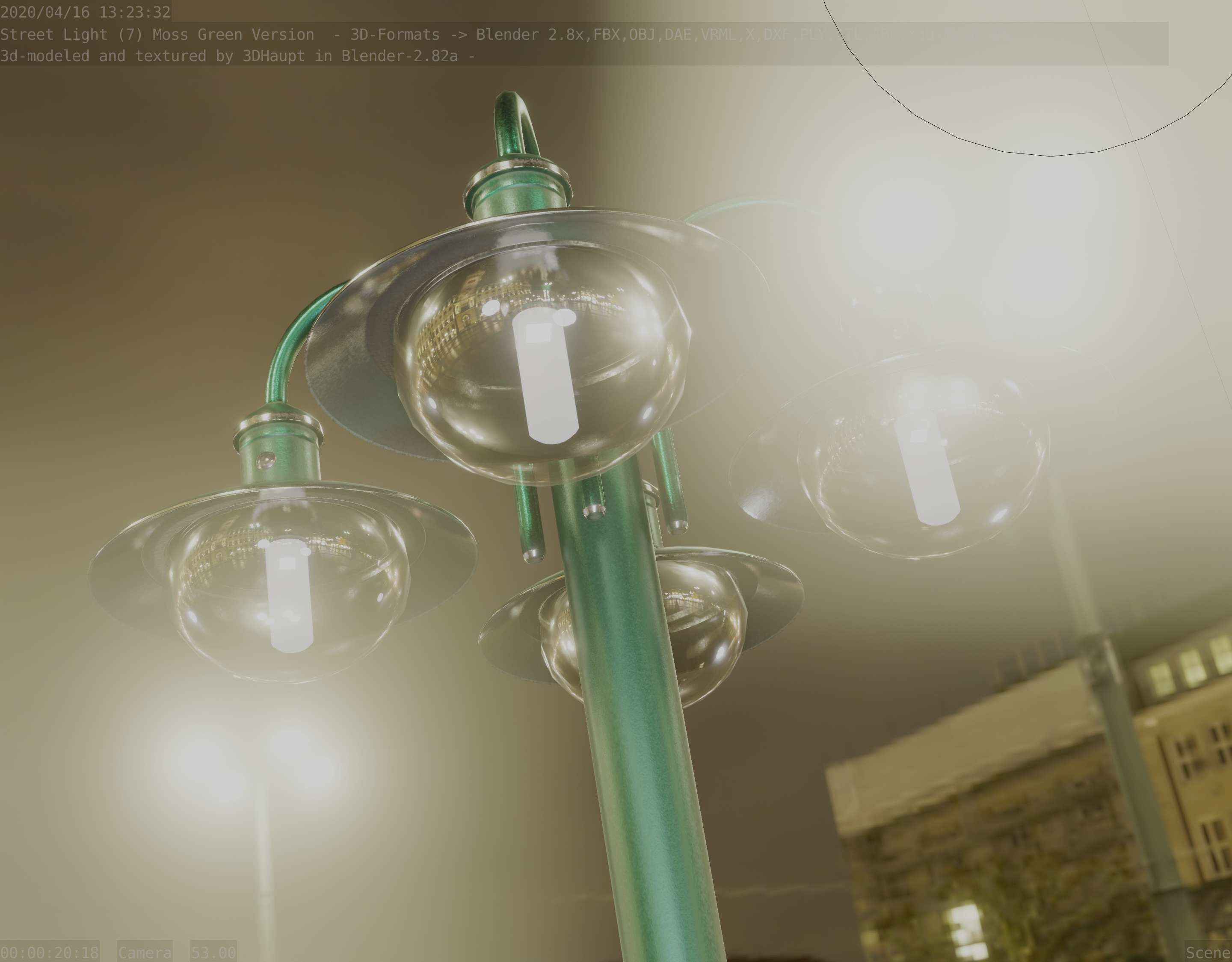 Street Light -7- Moss Green Version -4 Lamps- Low-poly 3D model_97