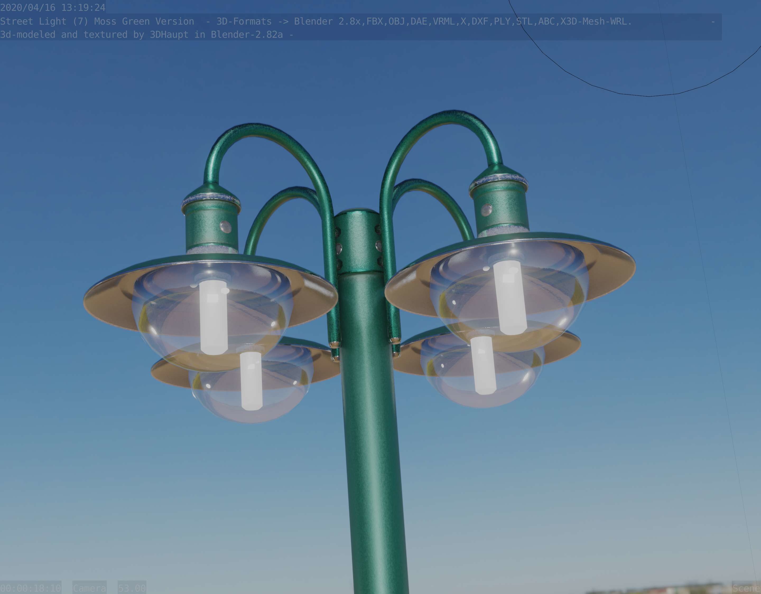 Street Light -7- Moss Green Version -4 Lamps- Low-poly 3D model_59