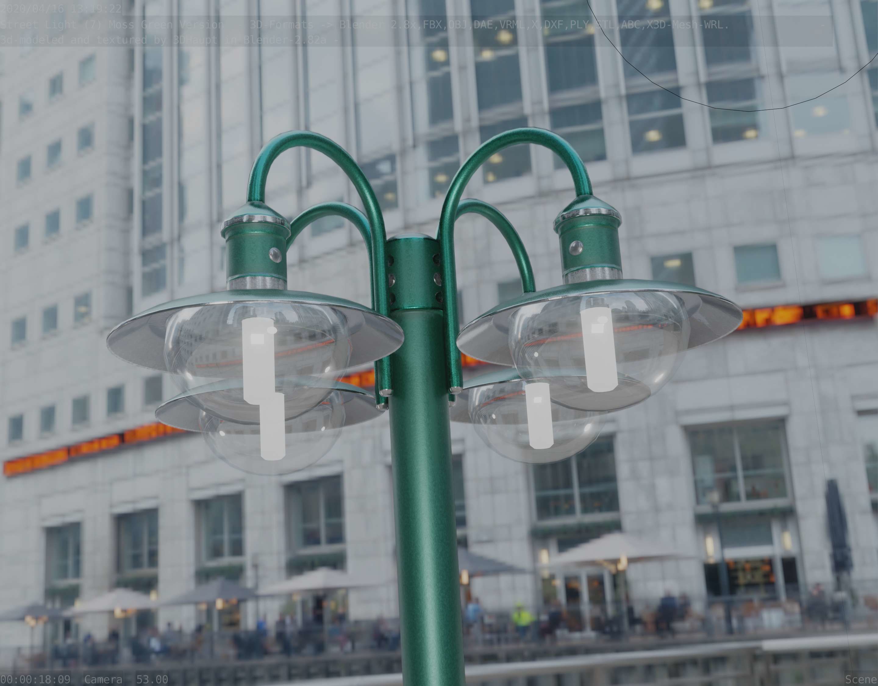 Street Light -7- Moss Green Version -4 Lamps- Low-poly 3D model_58