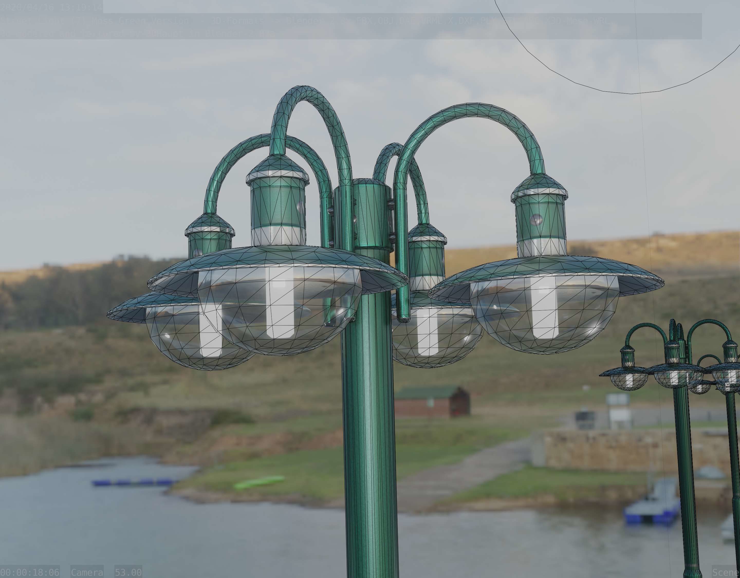 Street Light -7- Moss Green Version -4 Lamps- Low-poly 3D model_55