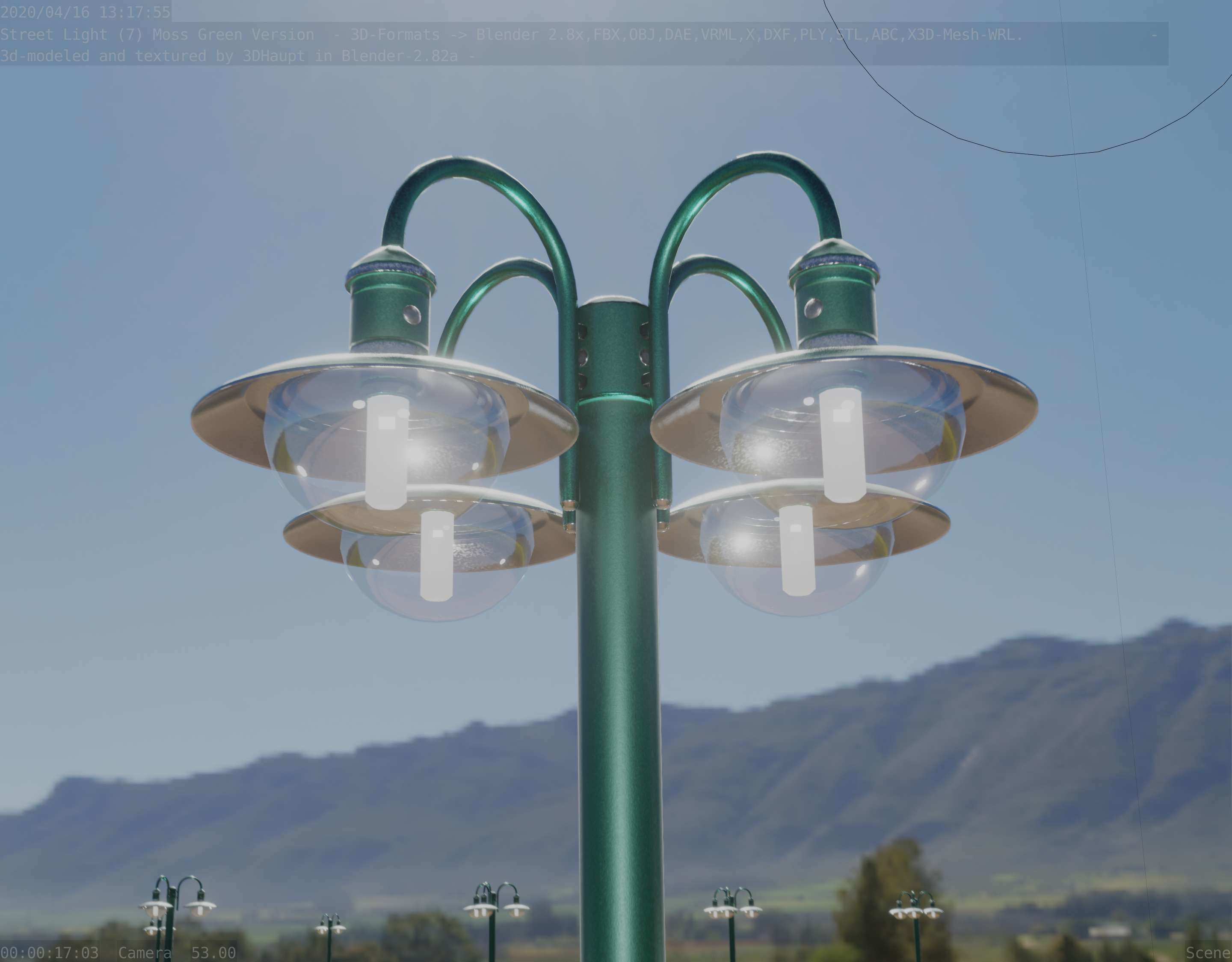 Street Light -7- Moss Green Version -4 Lamps- Low-poly 3D model_28