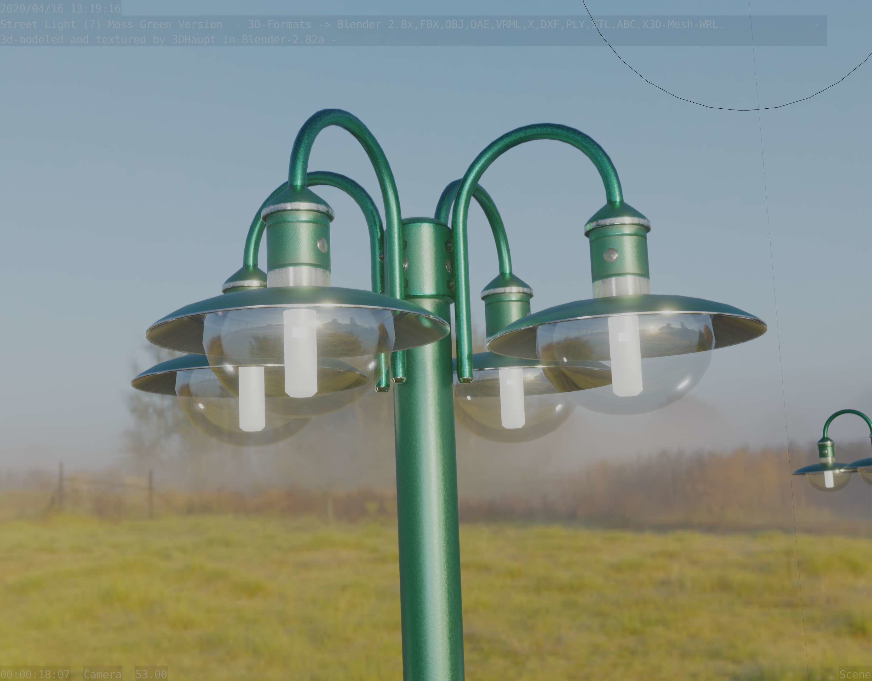 Street Light -7- Moss Green Version -4 Lamps- Low-poly 3D model_56