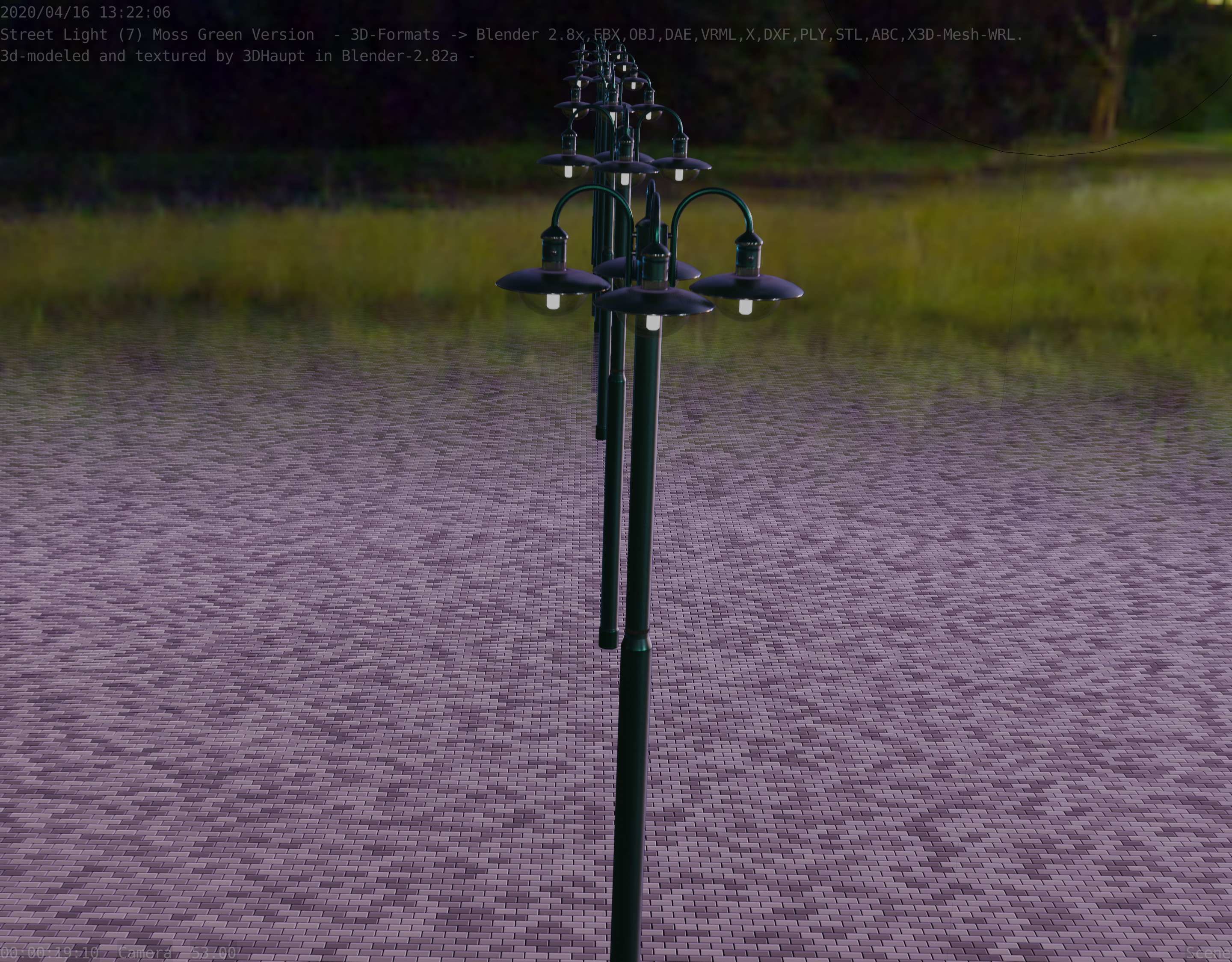 Street Light -7- Moss Green Version -4 Lamps- Low-poly 3D model_83