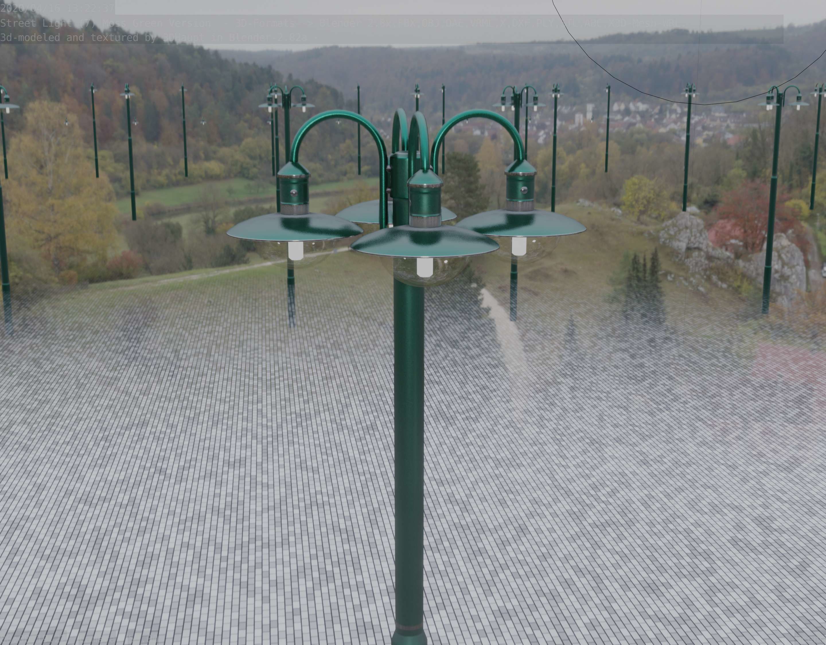 Street Light -7- Moss Green Version -4 Lamps- Low-poly 3D model_95