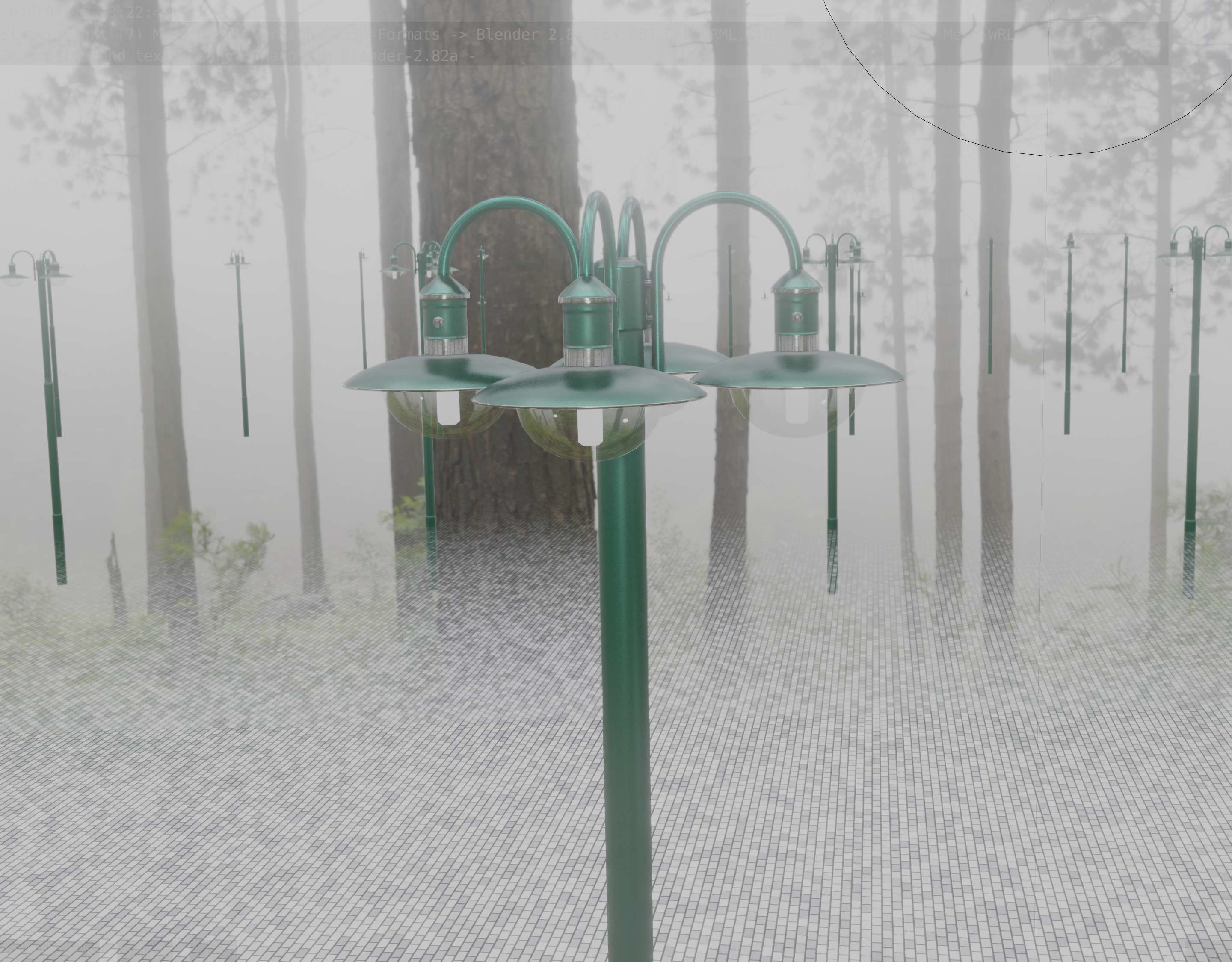 Street Light -7- Moss Green Version -4 Lamps- Low-poly 3D model_5