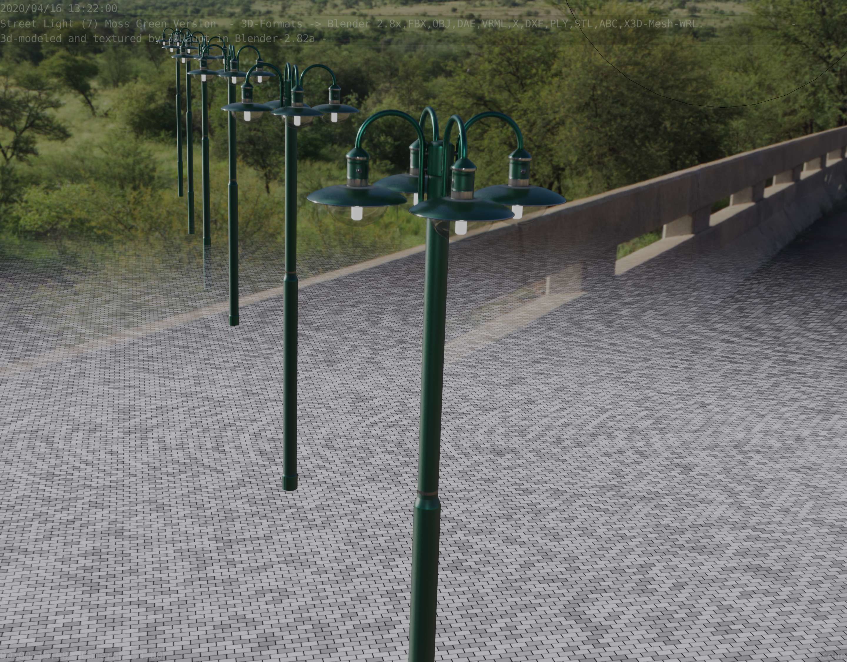 Street Light -7- Moss Green Version -4 Lamps- Low-poly 3D model_81