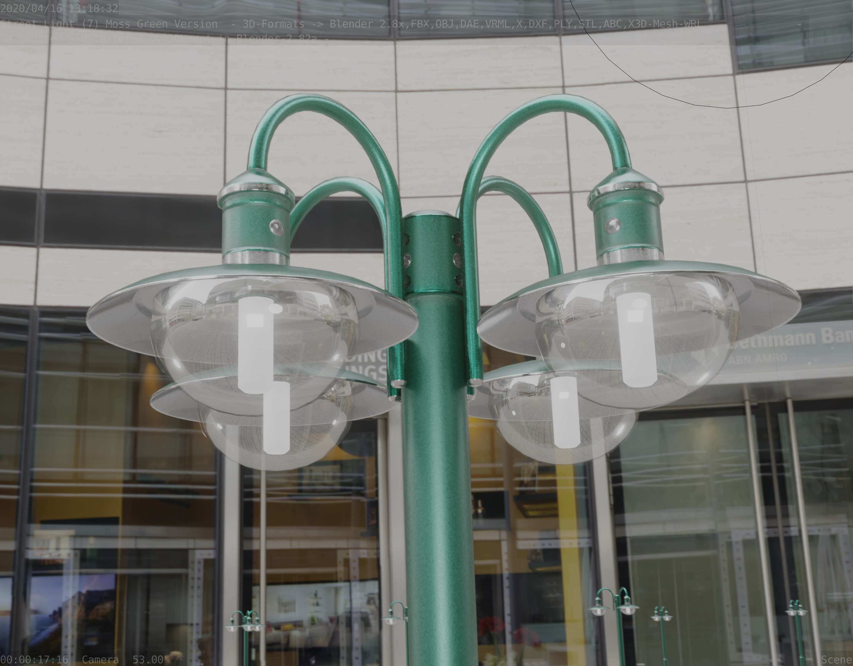 Street Light -7- Moss Green Version -4 Lamps- Low-poly 3D model_41