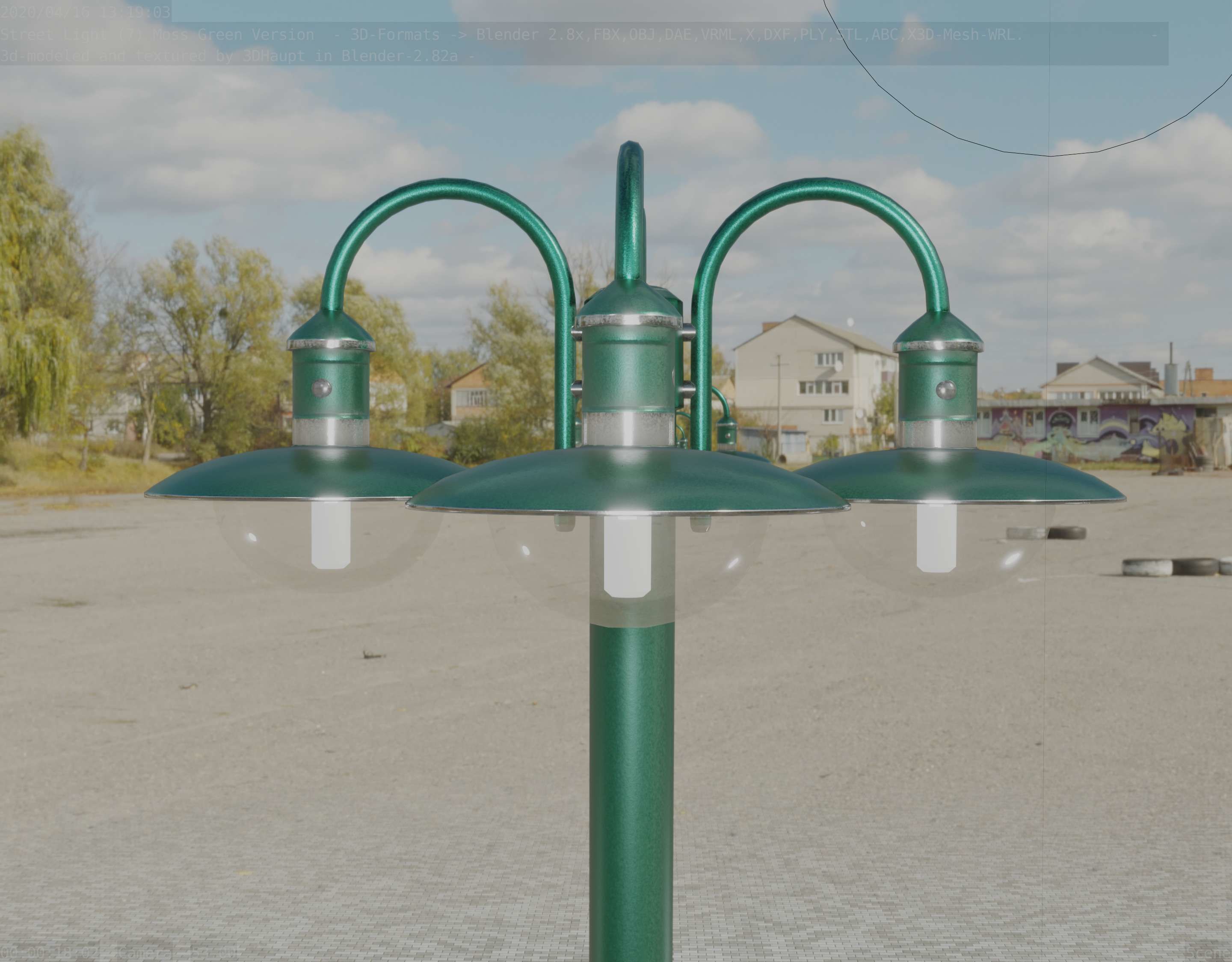 Street Light -7- Moss Green Version -4 Lamps- Low-poly 3D model_51