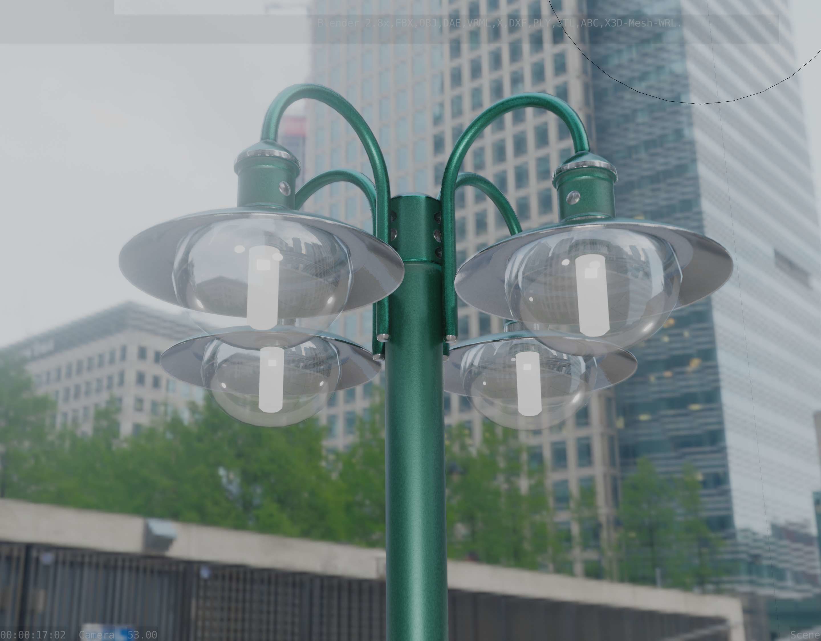 Street Light -7- Moss Green Version -4 Lamps- Low-poly 3D model_27