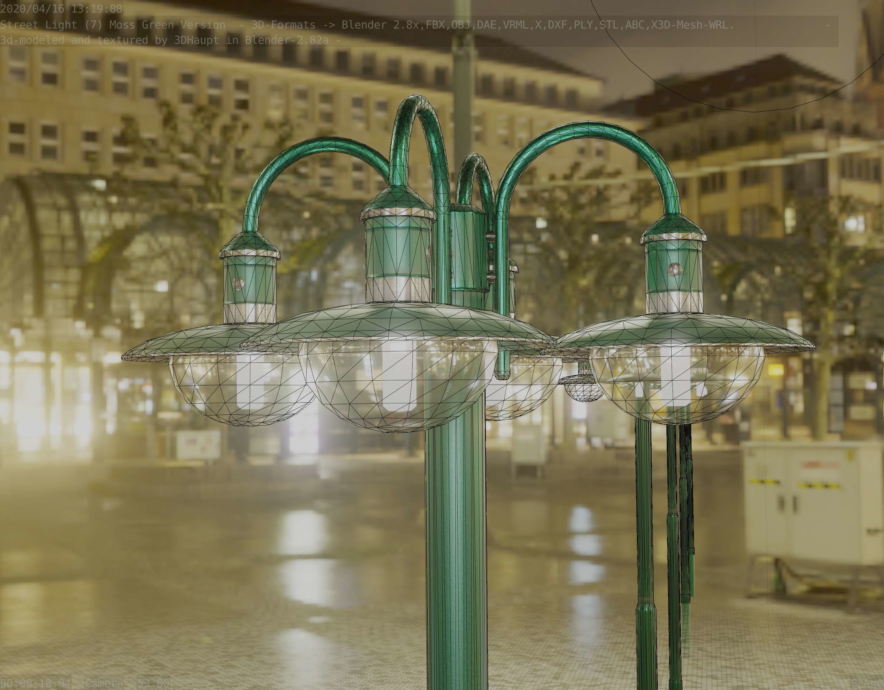 Street Light -7- Moss Green Version -4 Lamps- Low-poly 3D model_53