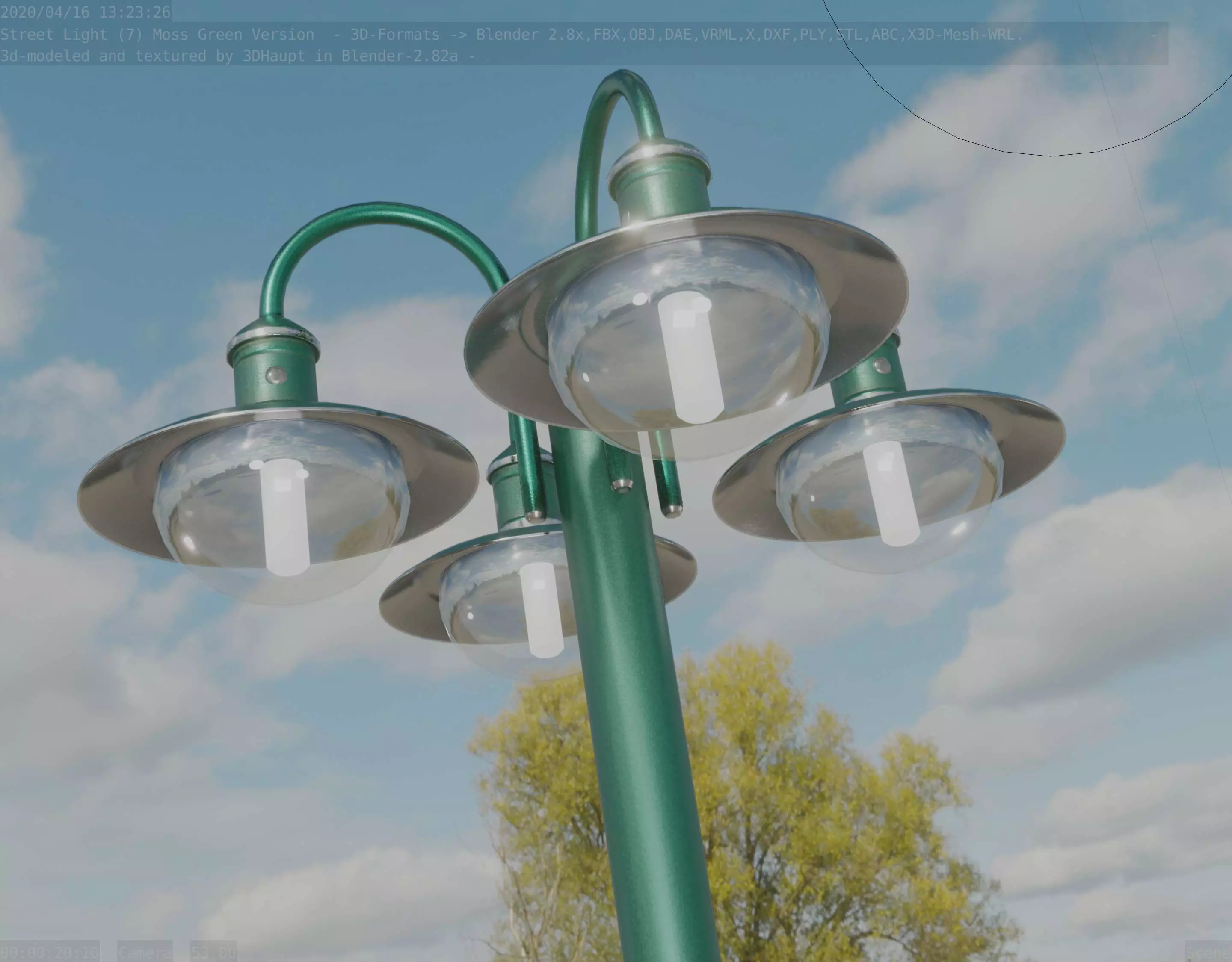 Street Light -7- Moss Green Version -4 Lamps- Low-poly 3D model_0