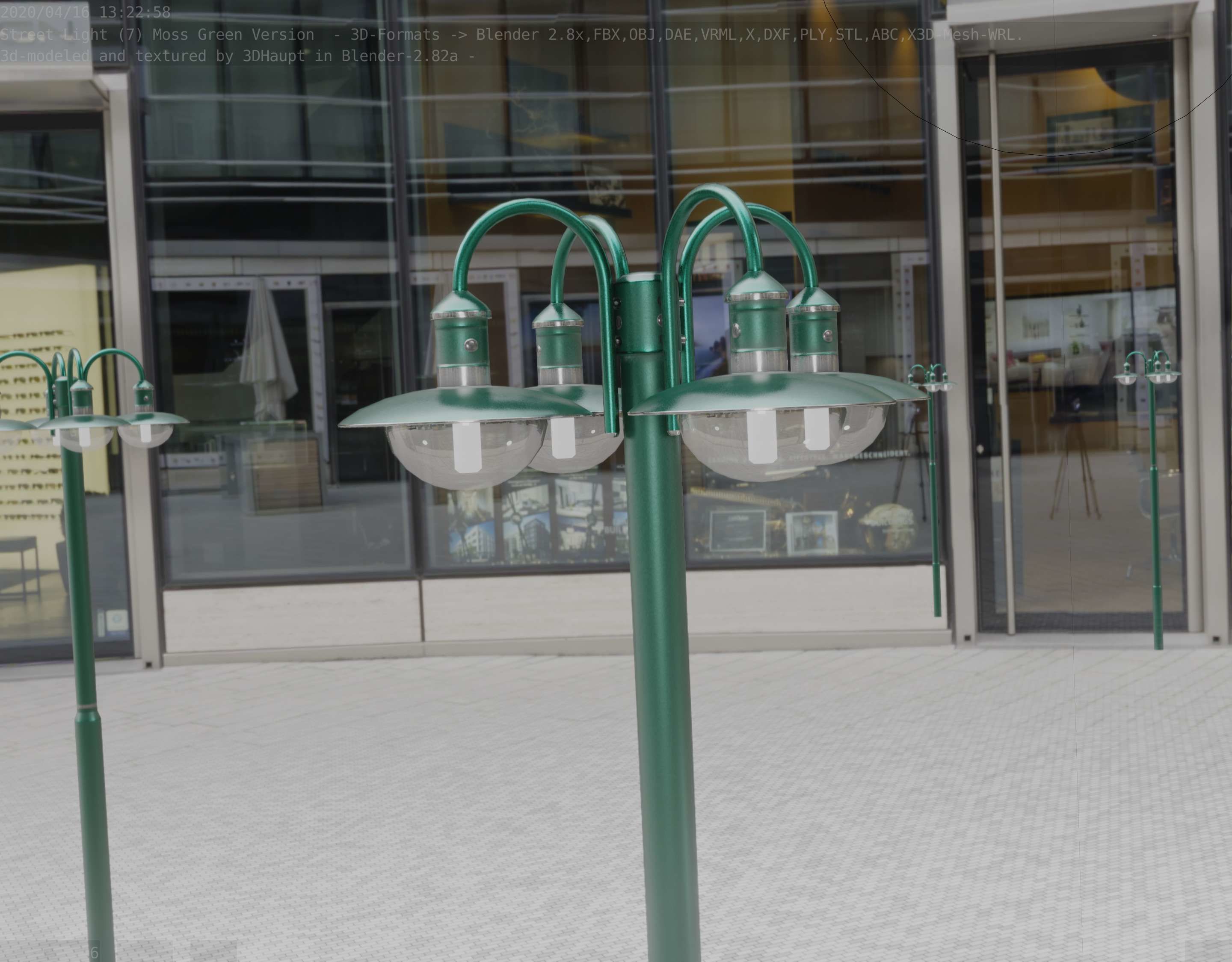 Street Light -7- Moss Green Version -4 Lamps- Low-poly 3D model_11