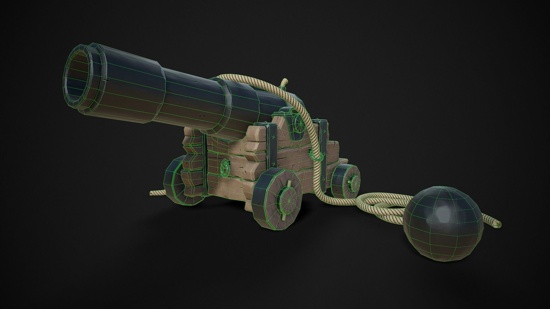 Stylized Pirate Cannons Pack Low-poly 3D model_6