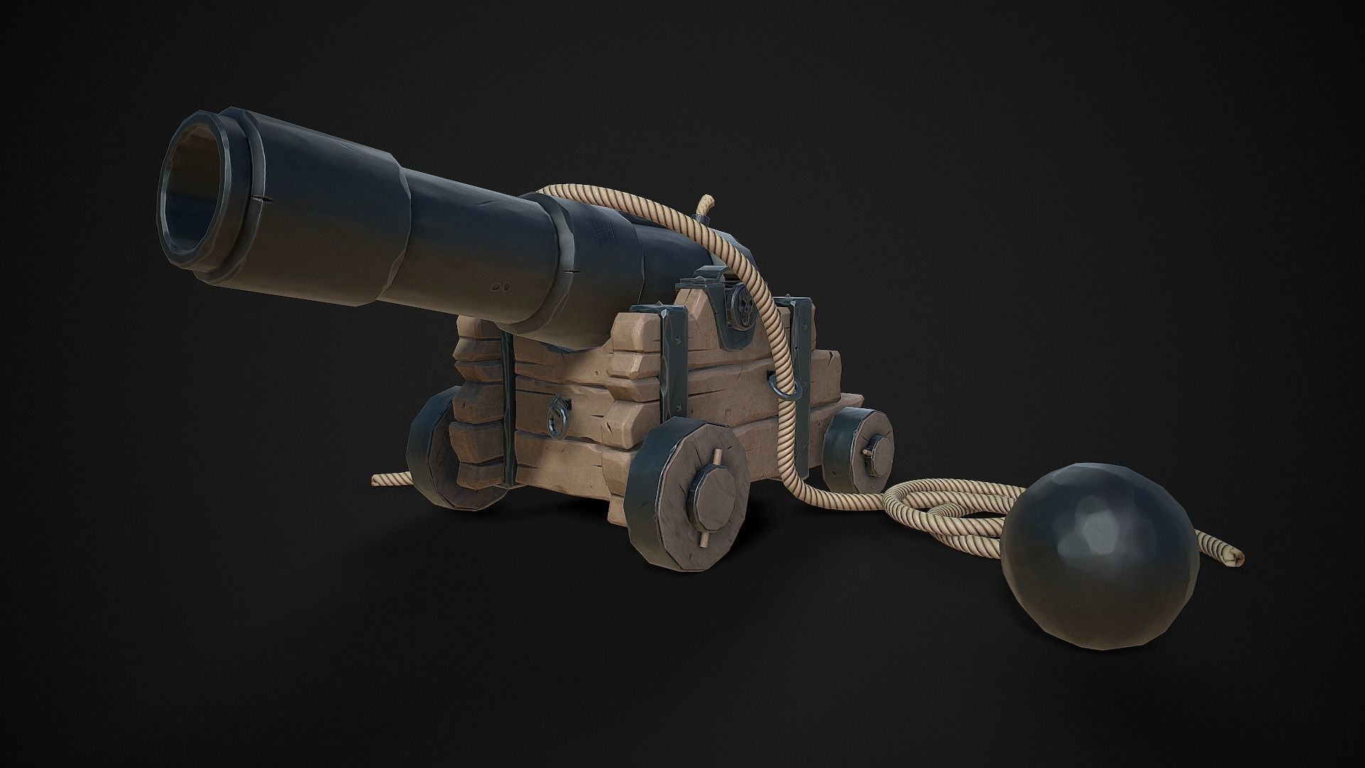 Stylized Pirate Cannons Pack Low-poly 3D model_5