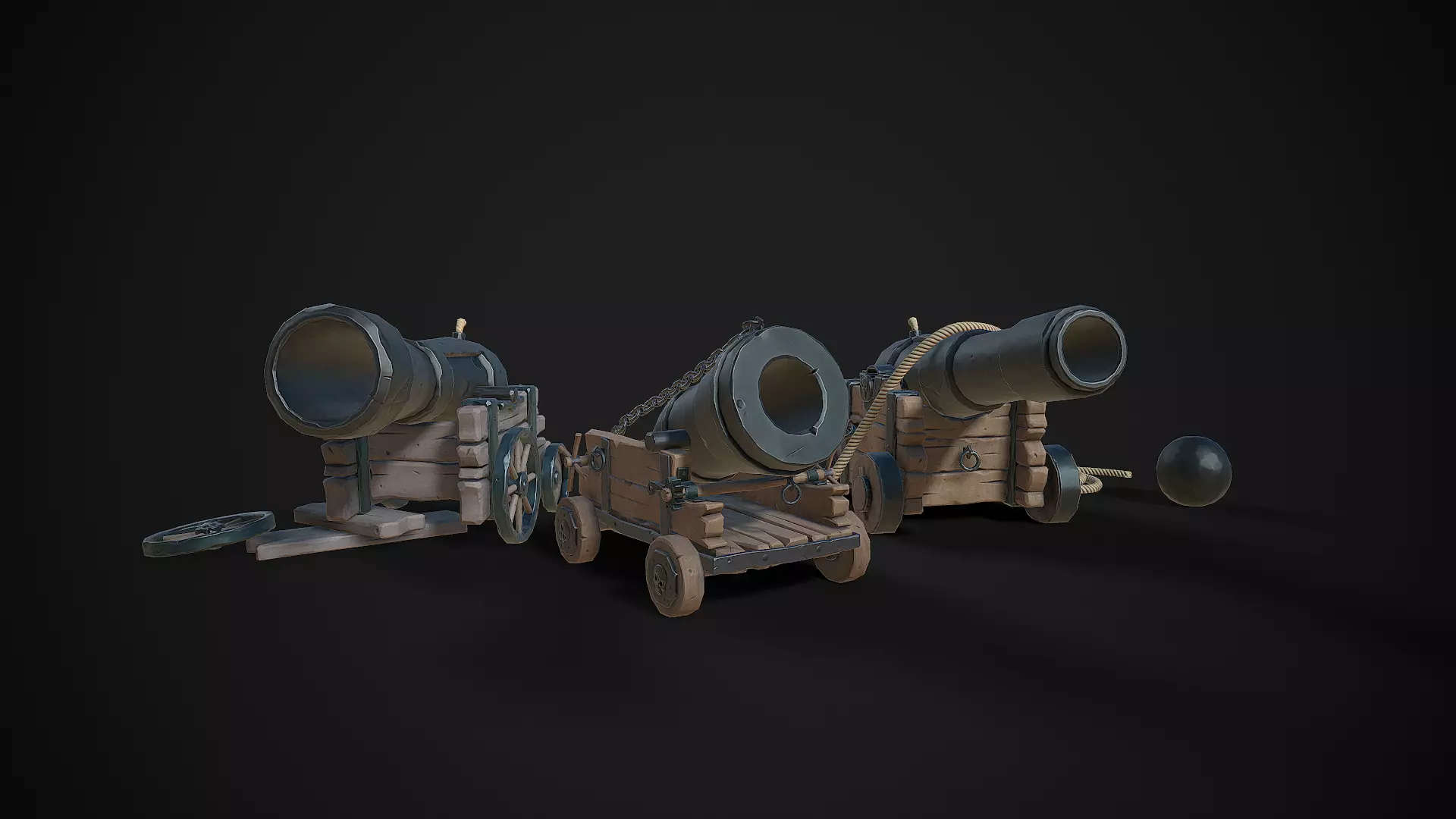 Stylized Pirate Cannons Pack Low-poly 3D model_0