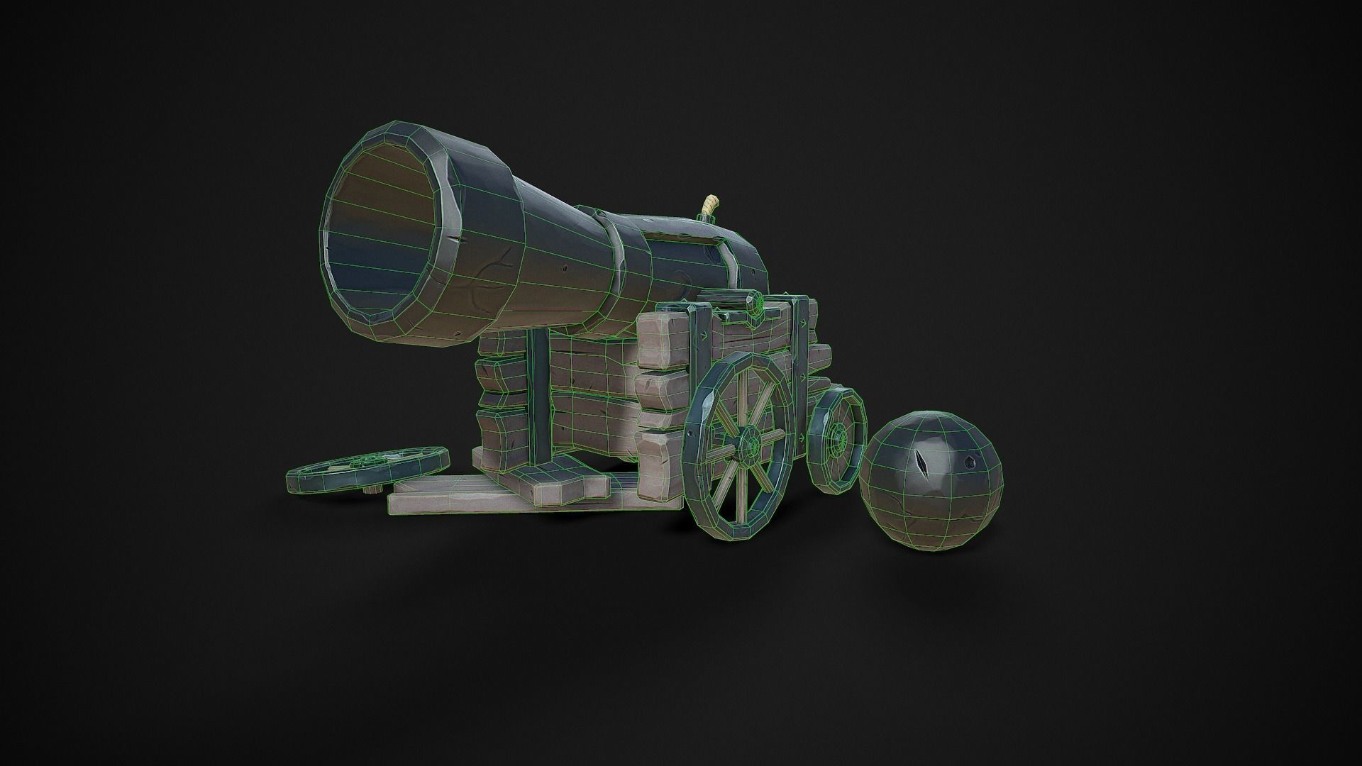 Stylized Pirate Cannons Pack Low-poly 3D model_9
