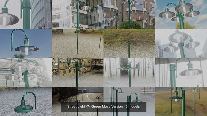 Street Light -7- Green Moss Version 3D Model Collection