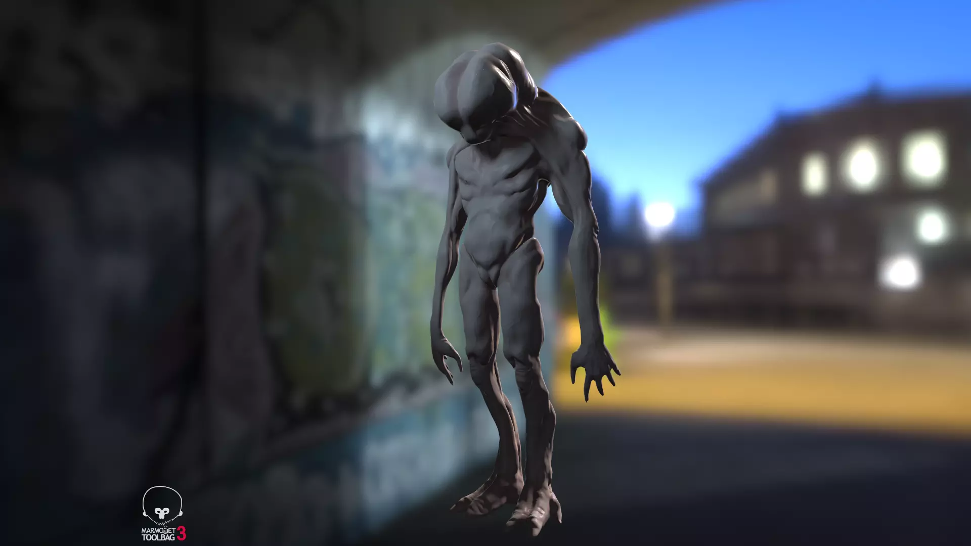 AlienWTF alien in tunnel Low-poly 3D model