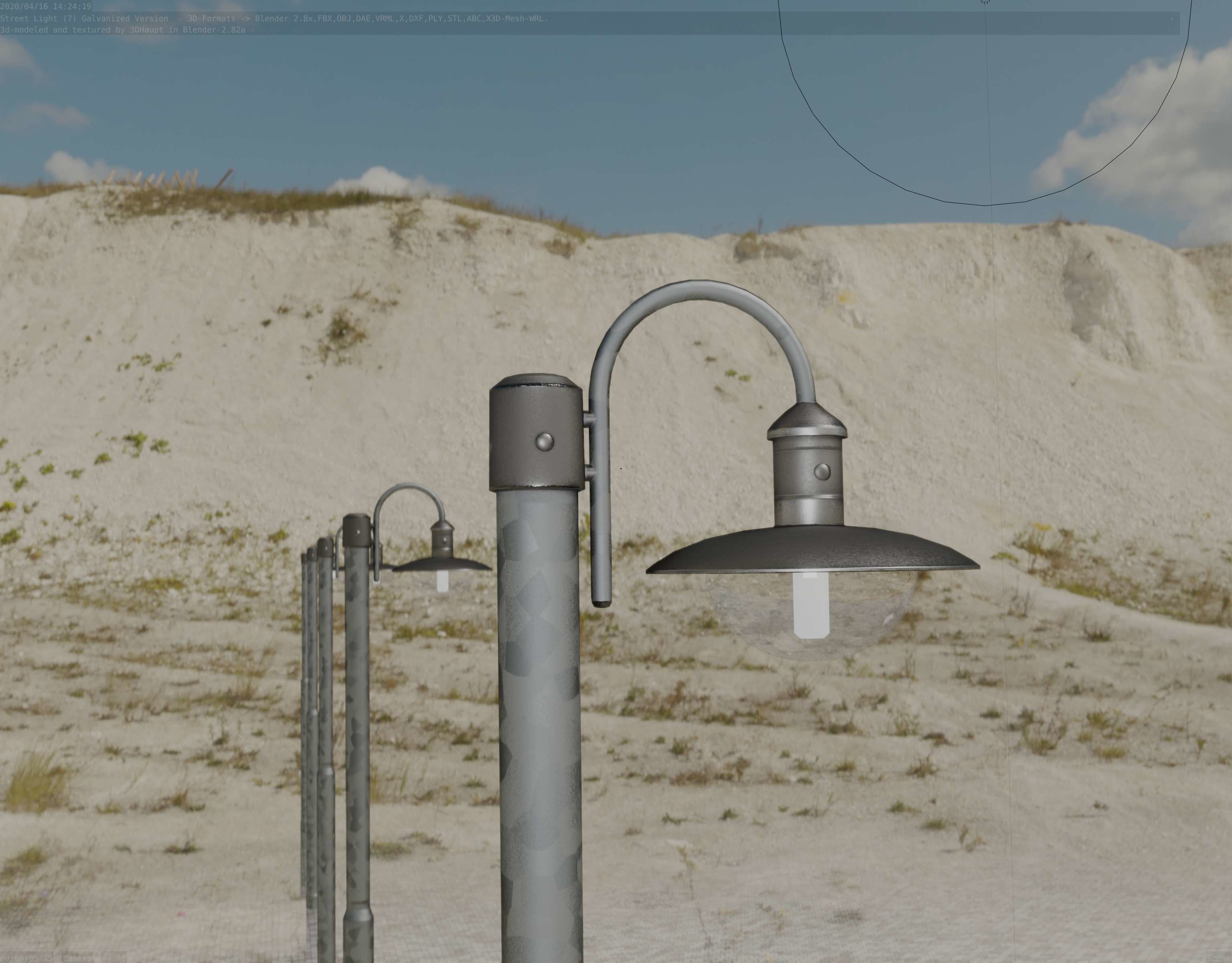 Street Light -7- Galvanized Version -1 Lamp-  Low-poly 3D model_57