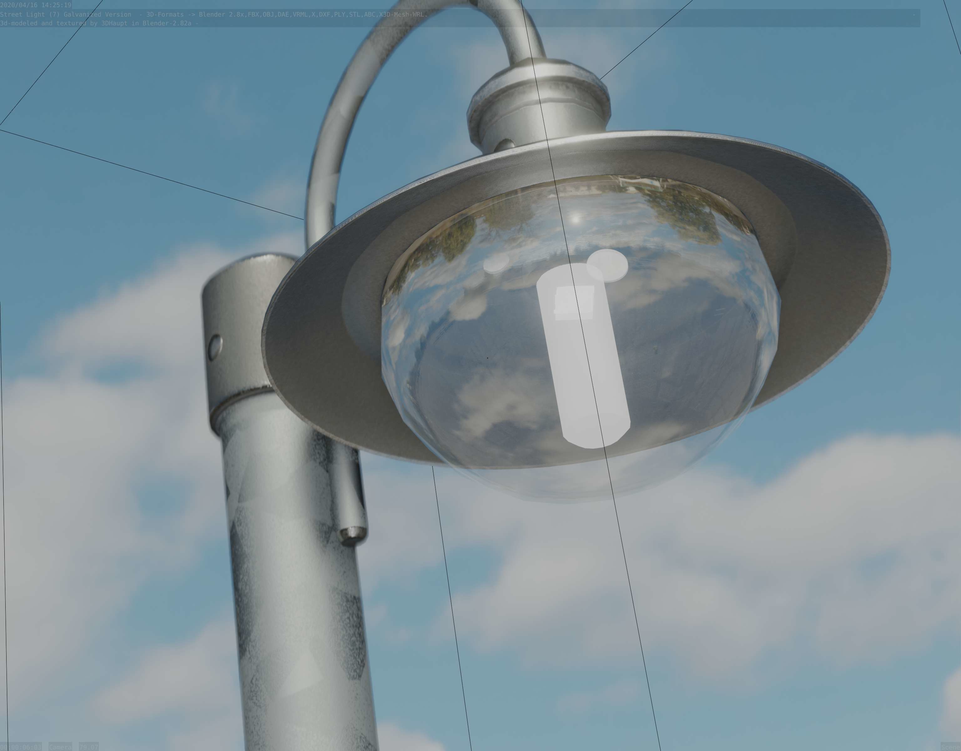 Street Light -7- Galvanized Version -1 Lamp-  Low-poly 3D model_5