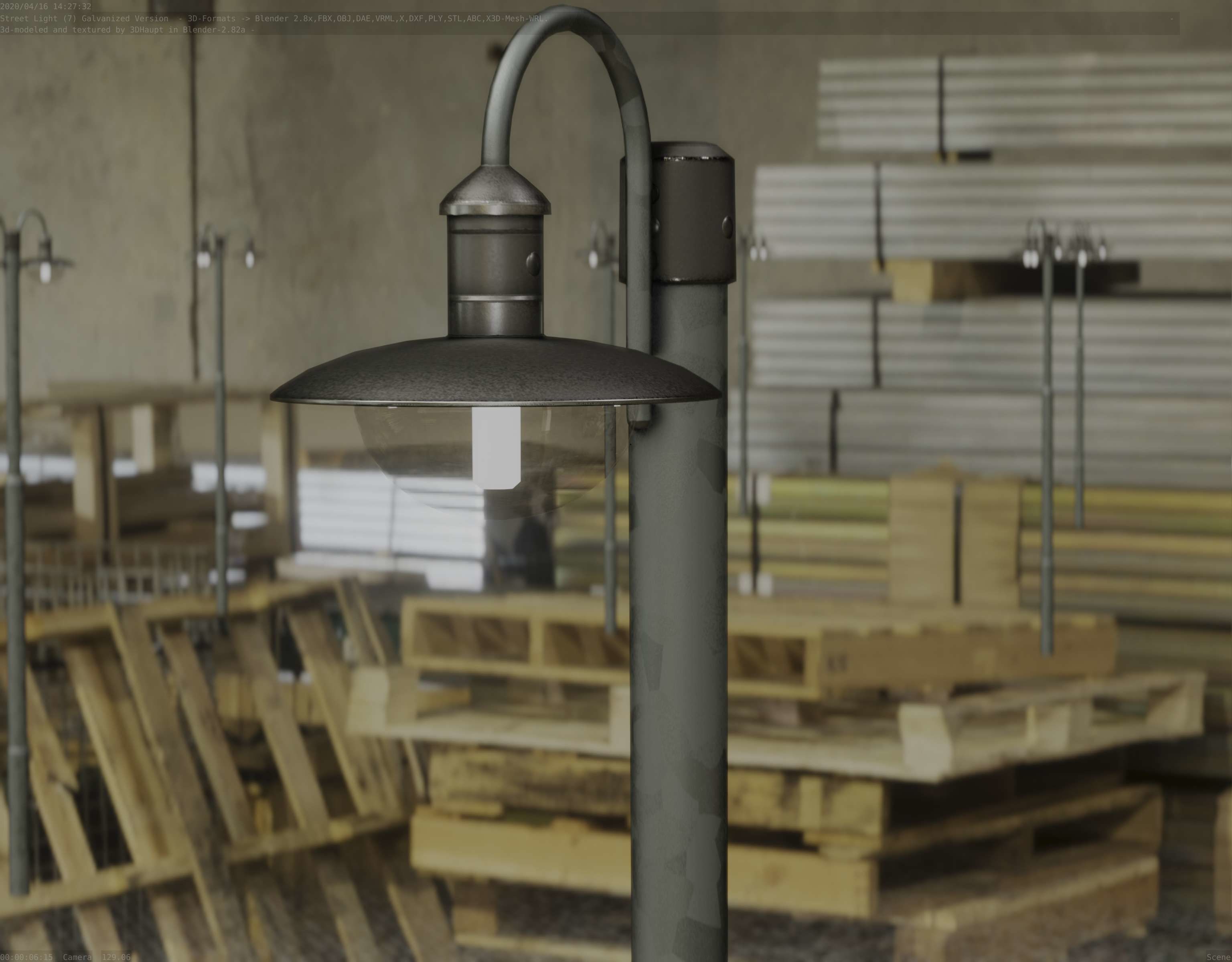 Street Light -7- Galvanized Version -1 Lamp-  Low-poly 3D model_24