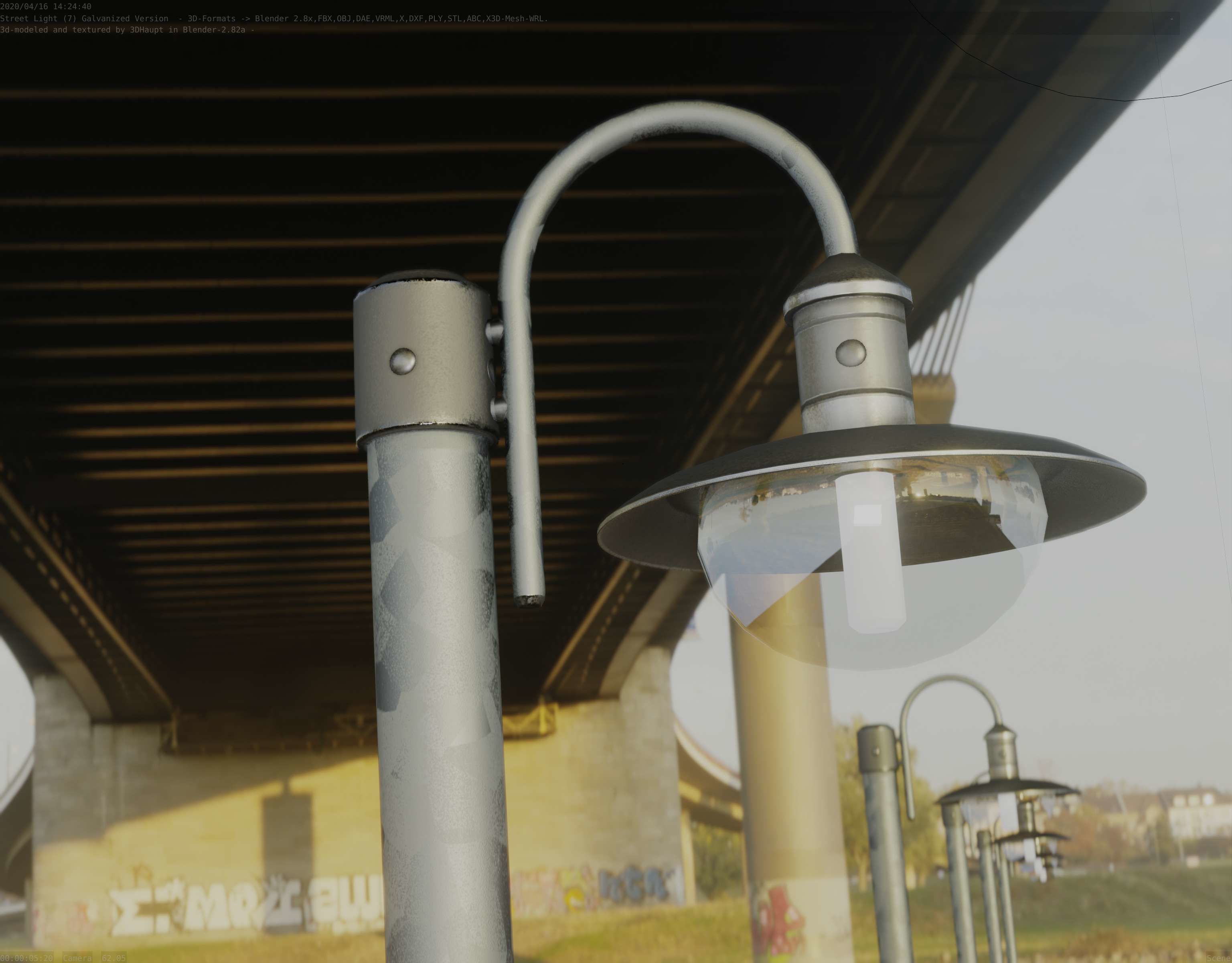 Street Light -7- Galvanized Version -1 Lamp-  Low-poly 3D model_62