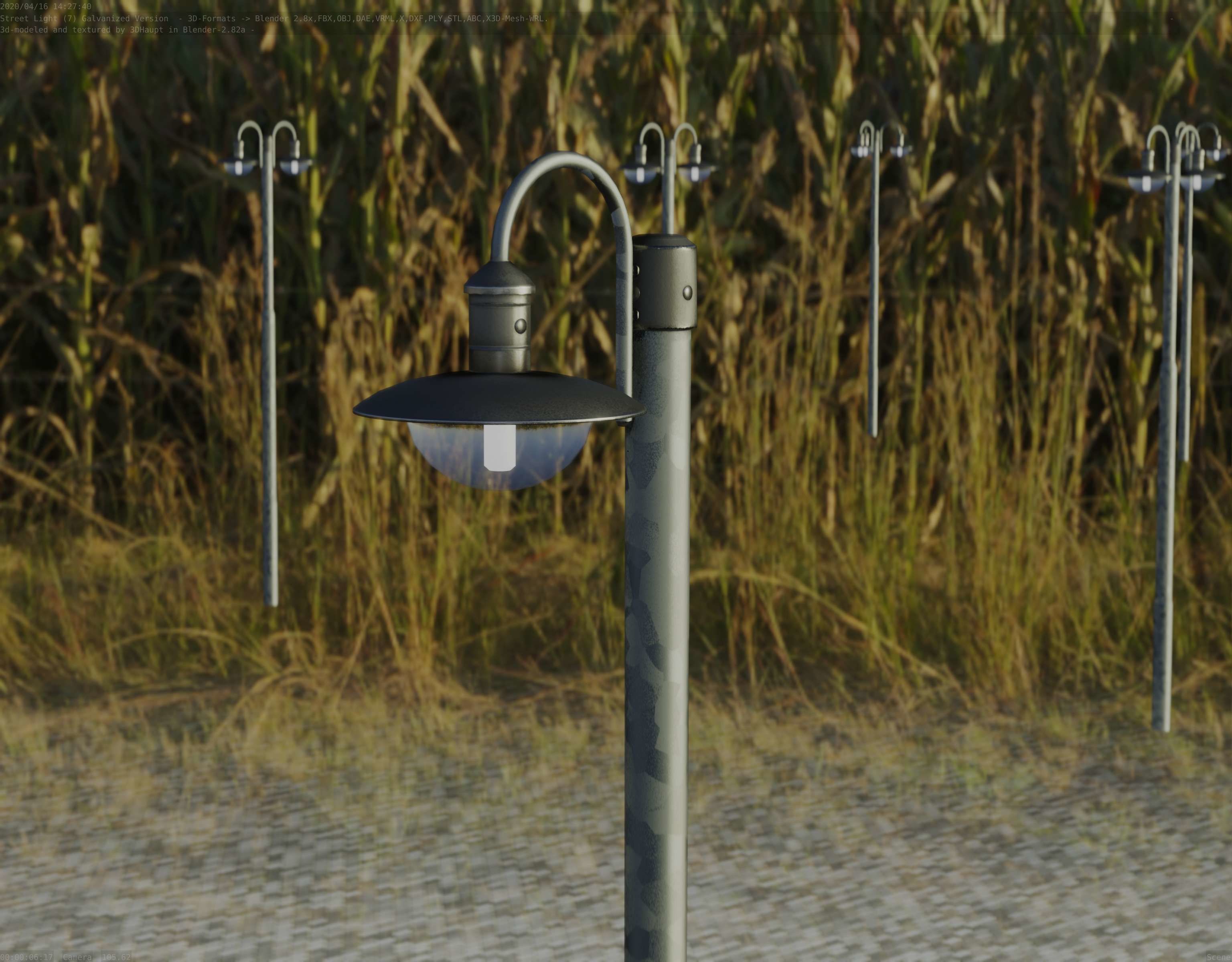 Street Light -7- Galvanized Version -1 Lamp-  Low-poly 3D model_26