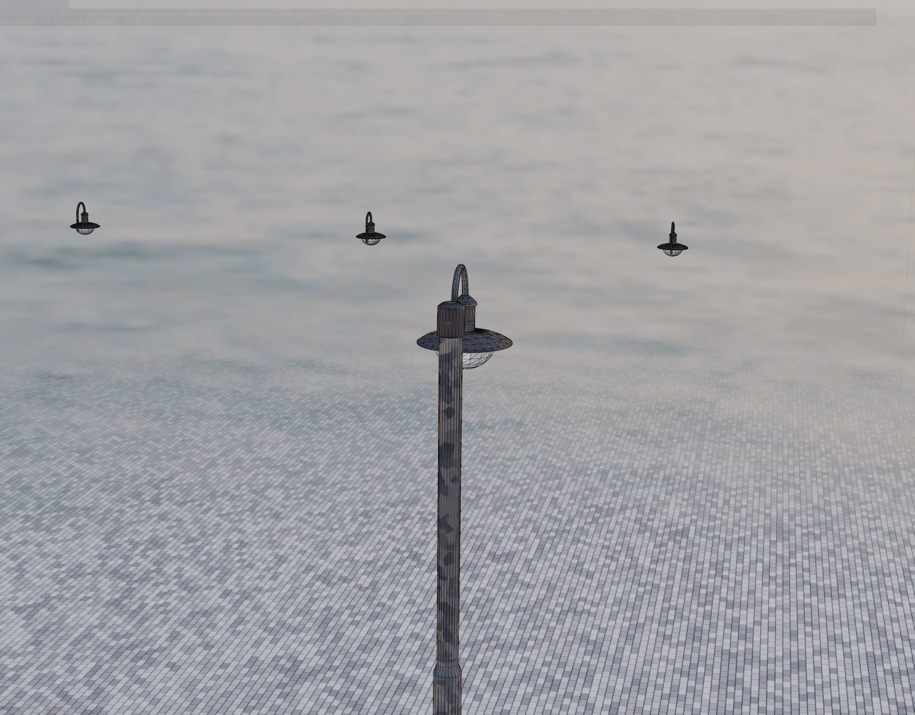 Street Light -7- Galvanized Version -1 Lamp-  Low-poly 3D model_84