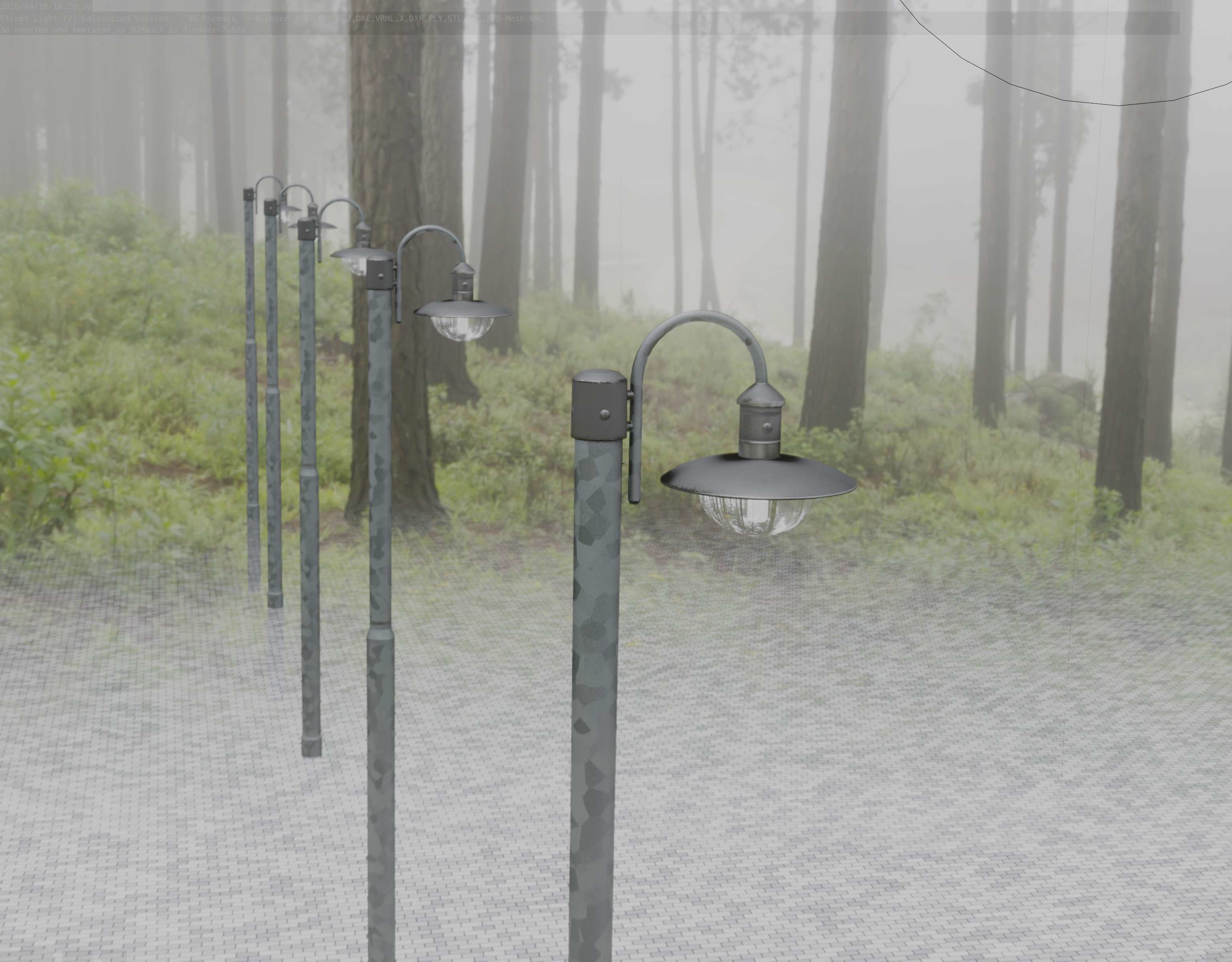 Street Light -7- Galvanized Version -1 Lamp-  Low-poly 3D model_93