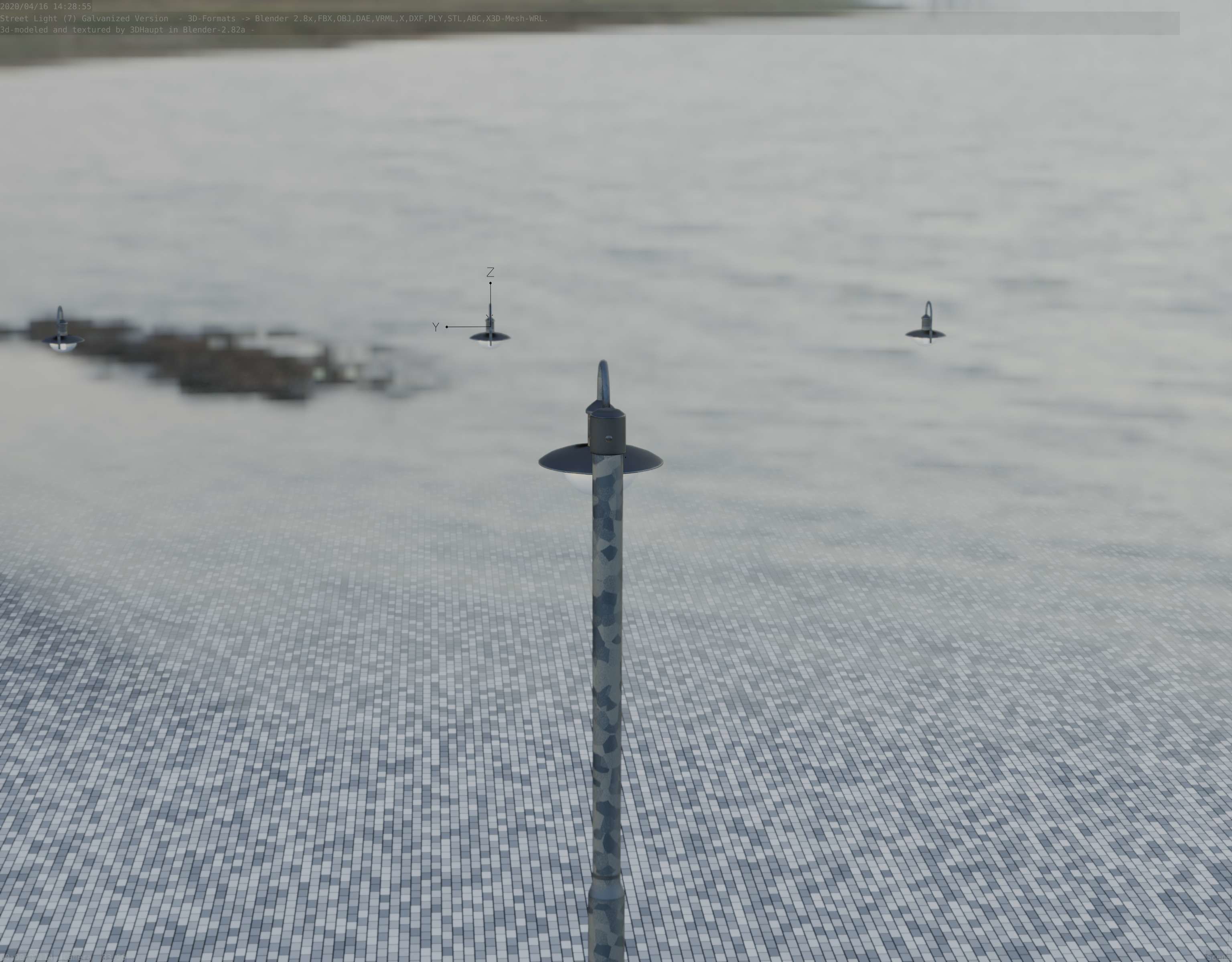 Street Light -7- Galvanized Version -1 Lamp-  Low-poly 3D model_82