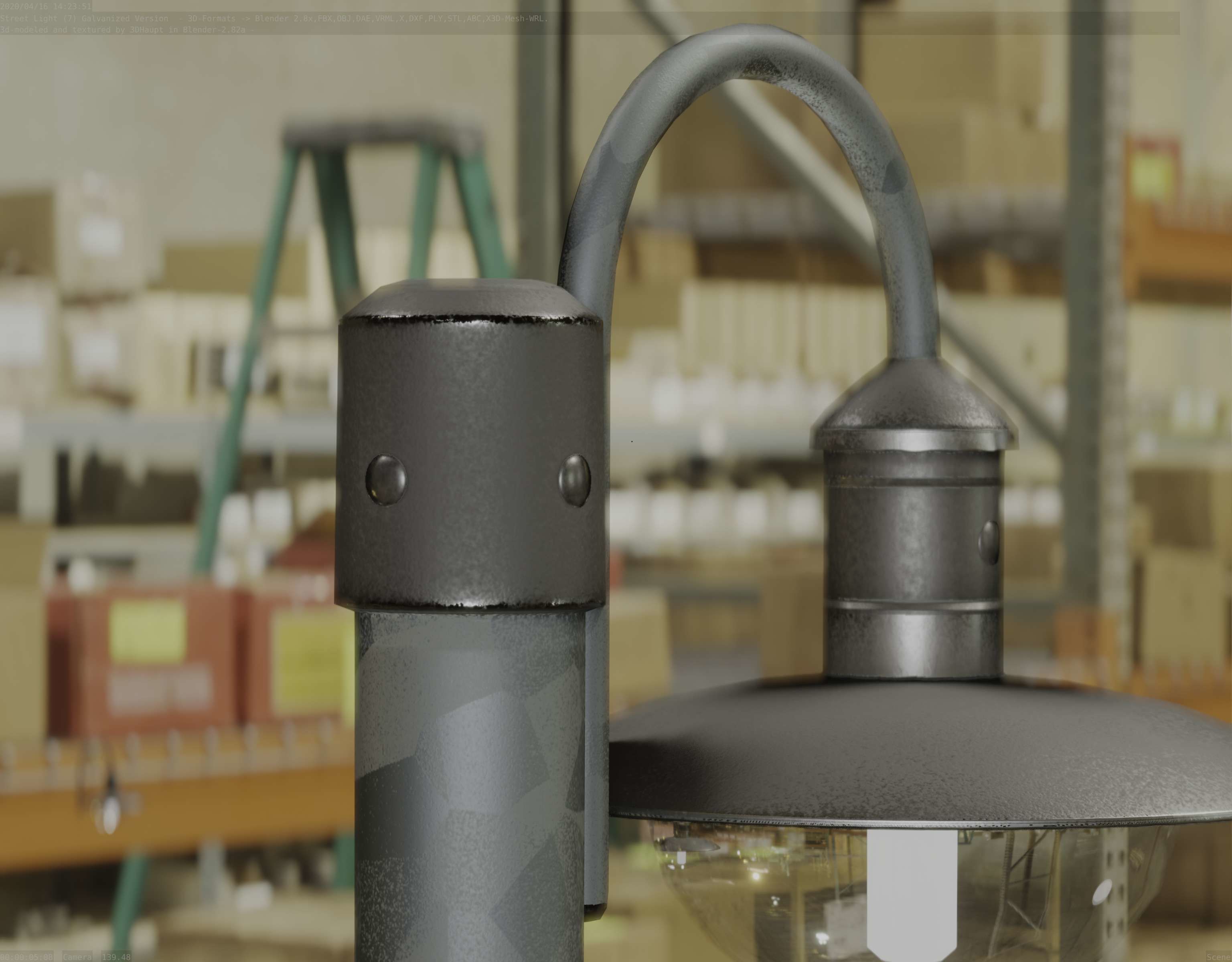 Street Light -7- Galvanized Version -1 Lamp-  Low-poly 3D model_4