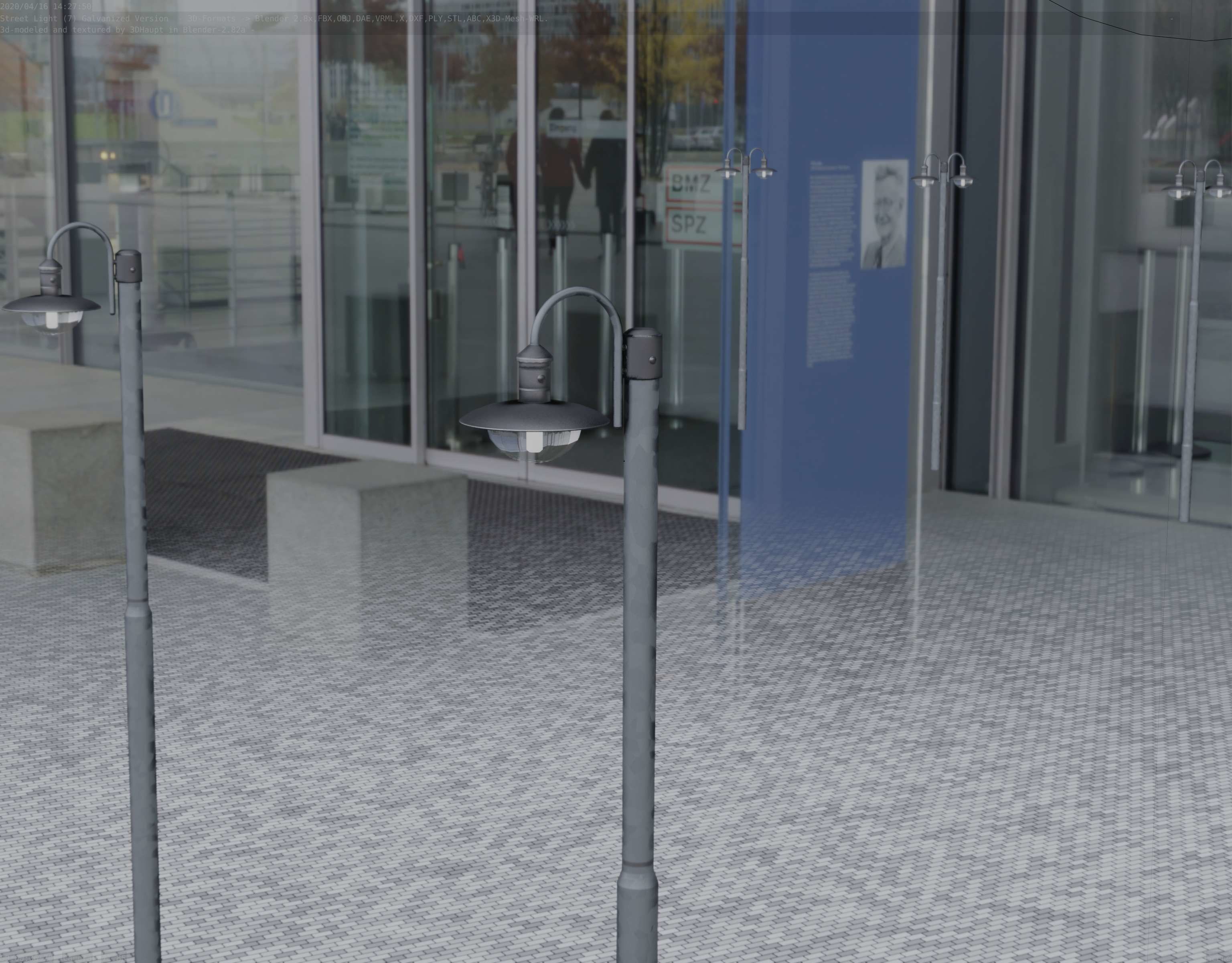 Street Light -7- Galvanized Version -1 Lamp-  Low-poly 3D model_29