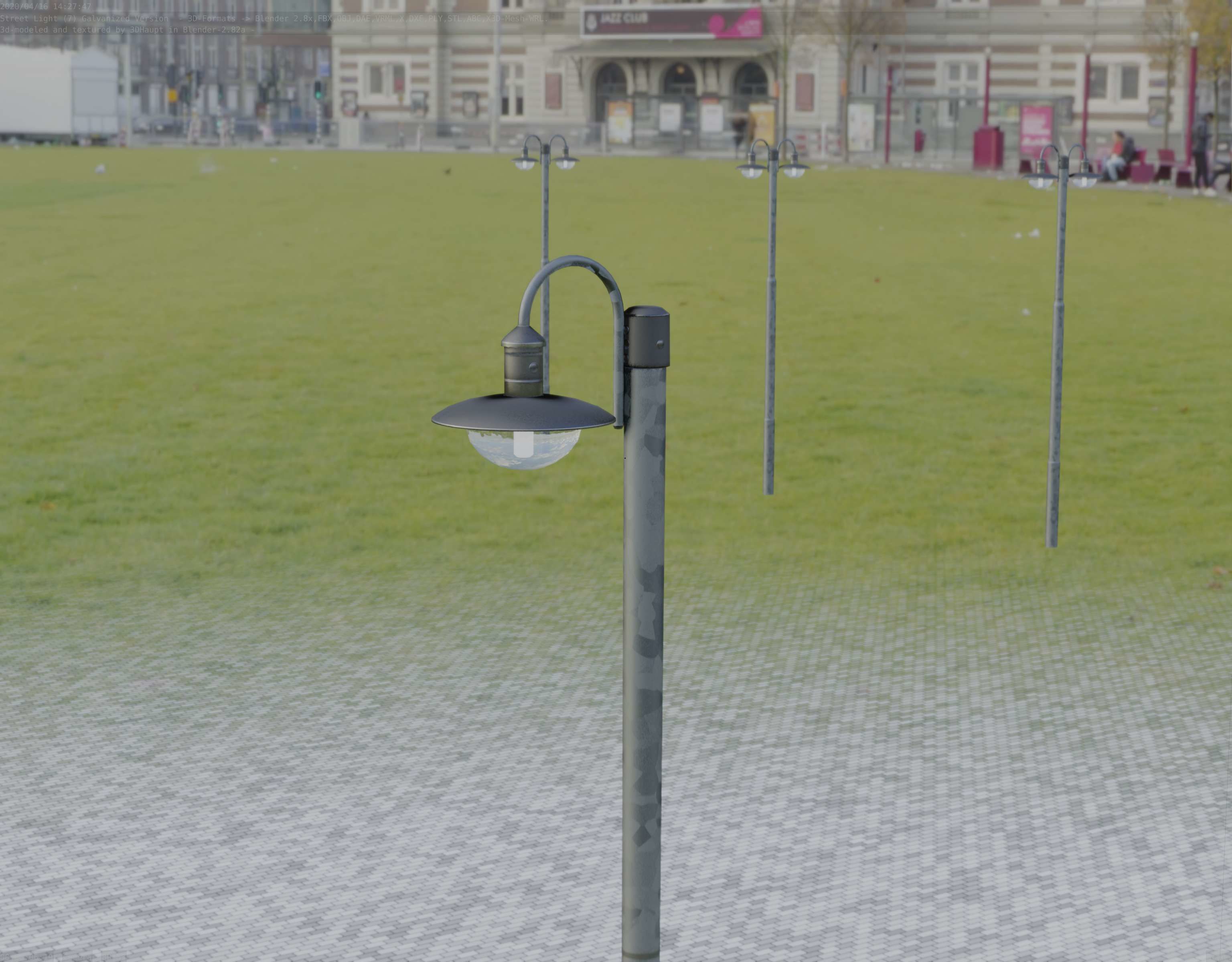 Street Light -7- Galvanized Version -1 Lamp-  Low-poly 3D model_28