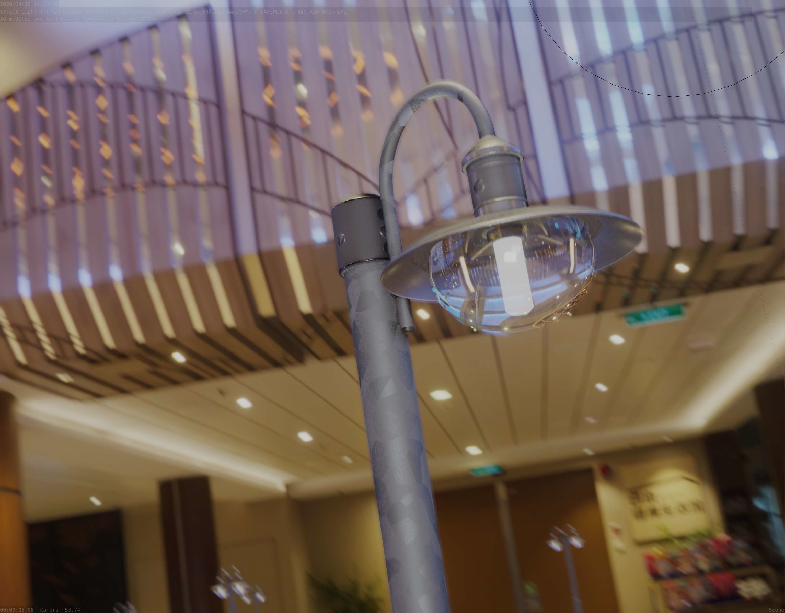 Street Light -7- Galvanized Version -1 Lamp-  Low-poly 3D model_98