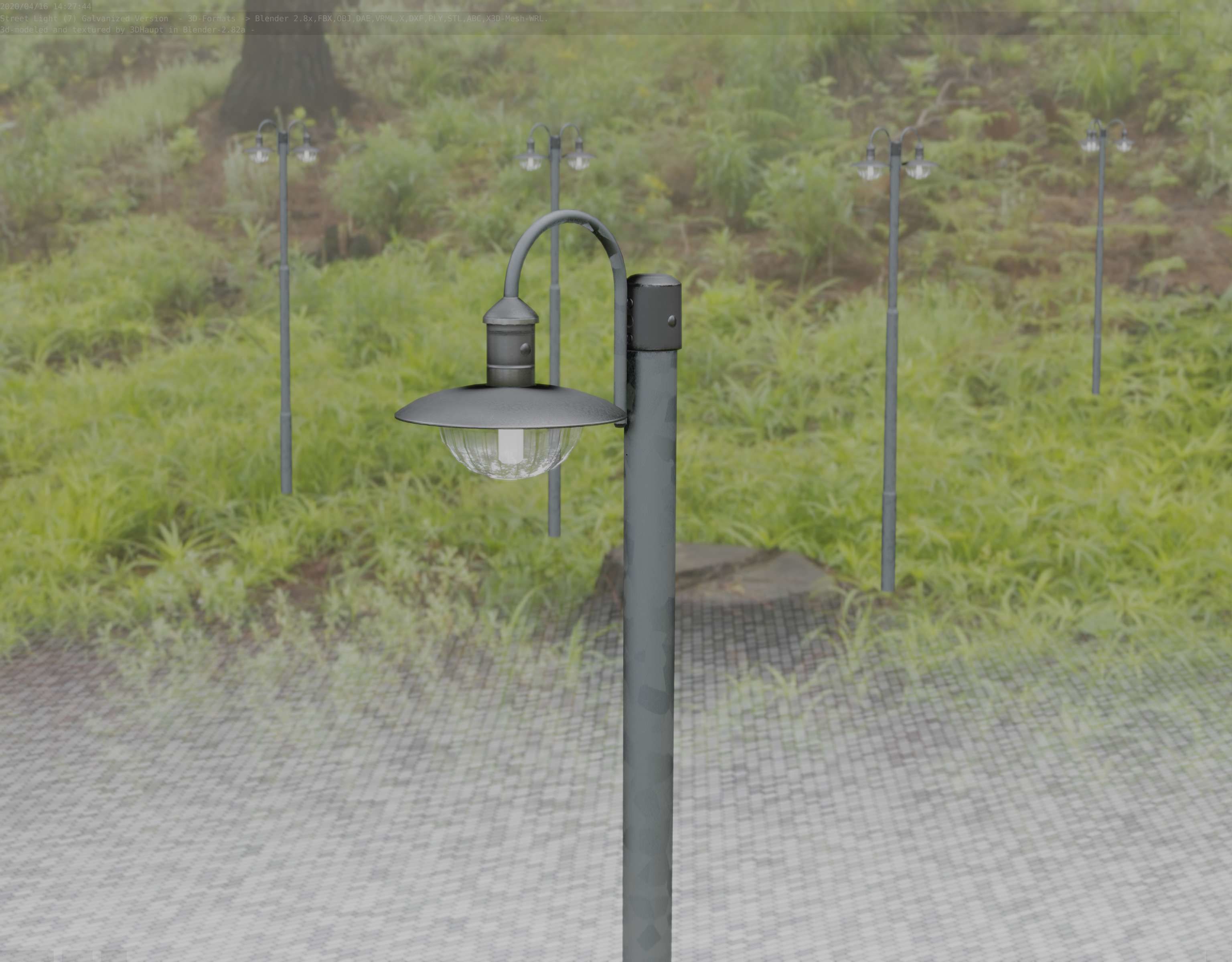 Street Light -7- Galvanized Version -1 Lamp-  Low-poly 3D model_27