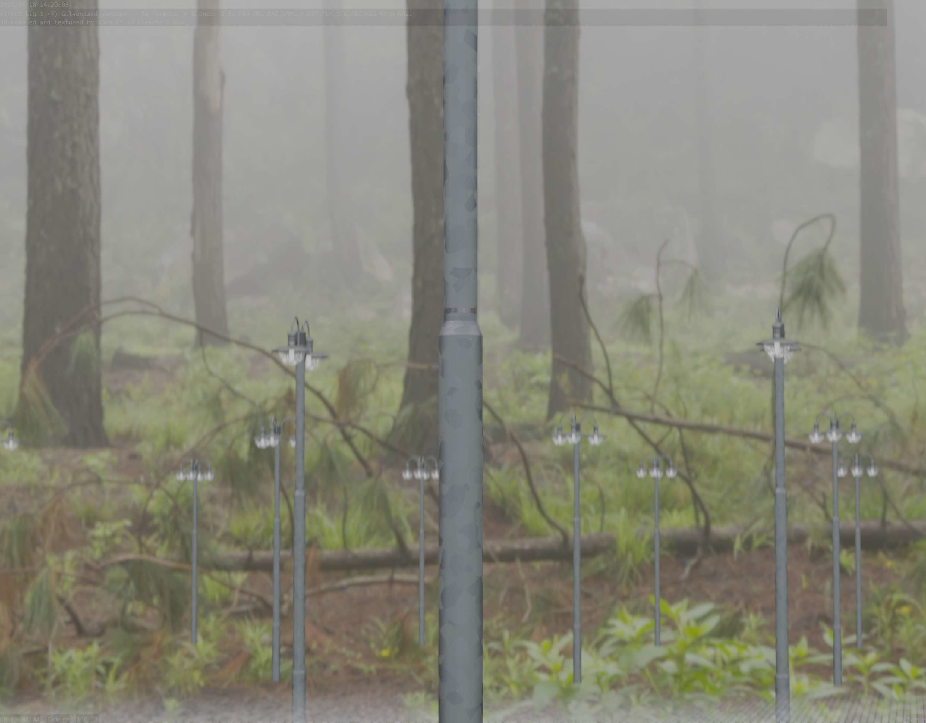 Street Light -7- Galvanized Version -1 Lamp-  Low-poly 3D model_22