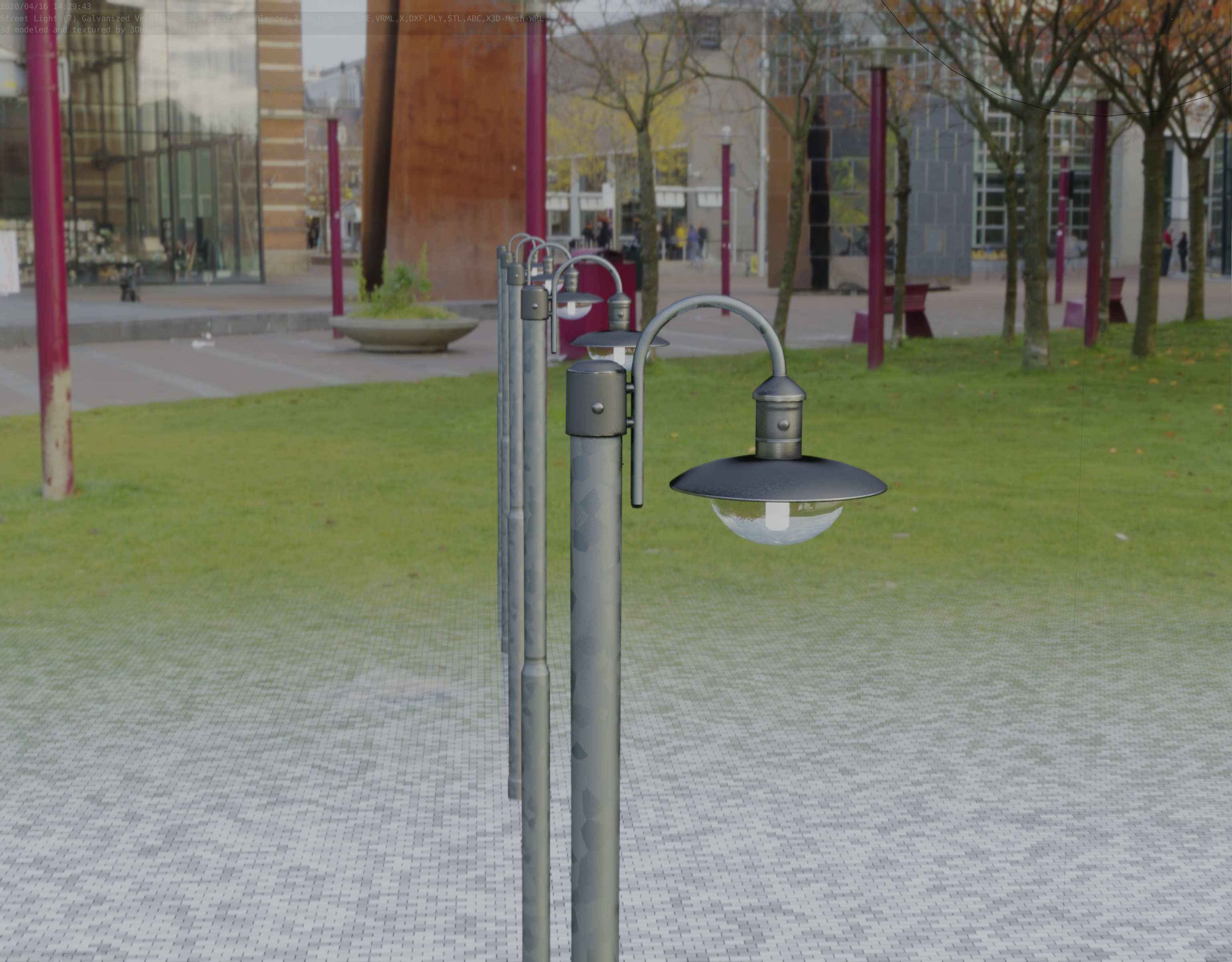 Street Light -7- Galvanized Version -1 Lamp-  Low-poly 3D model_94