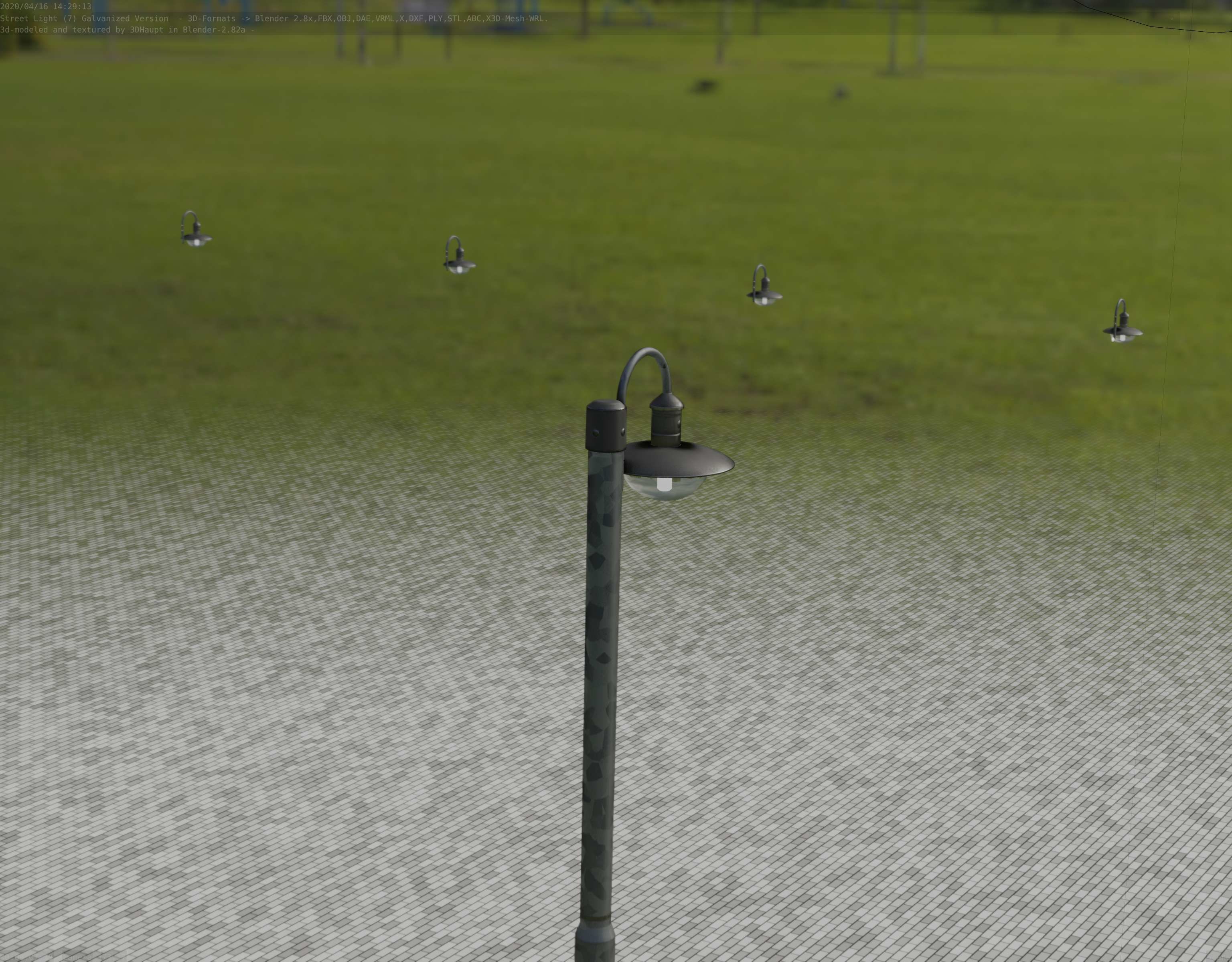 Street Light -7- Galvanized Version -1 Lamp-  Low-poly 3D model_87