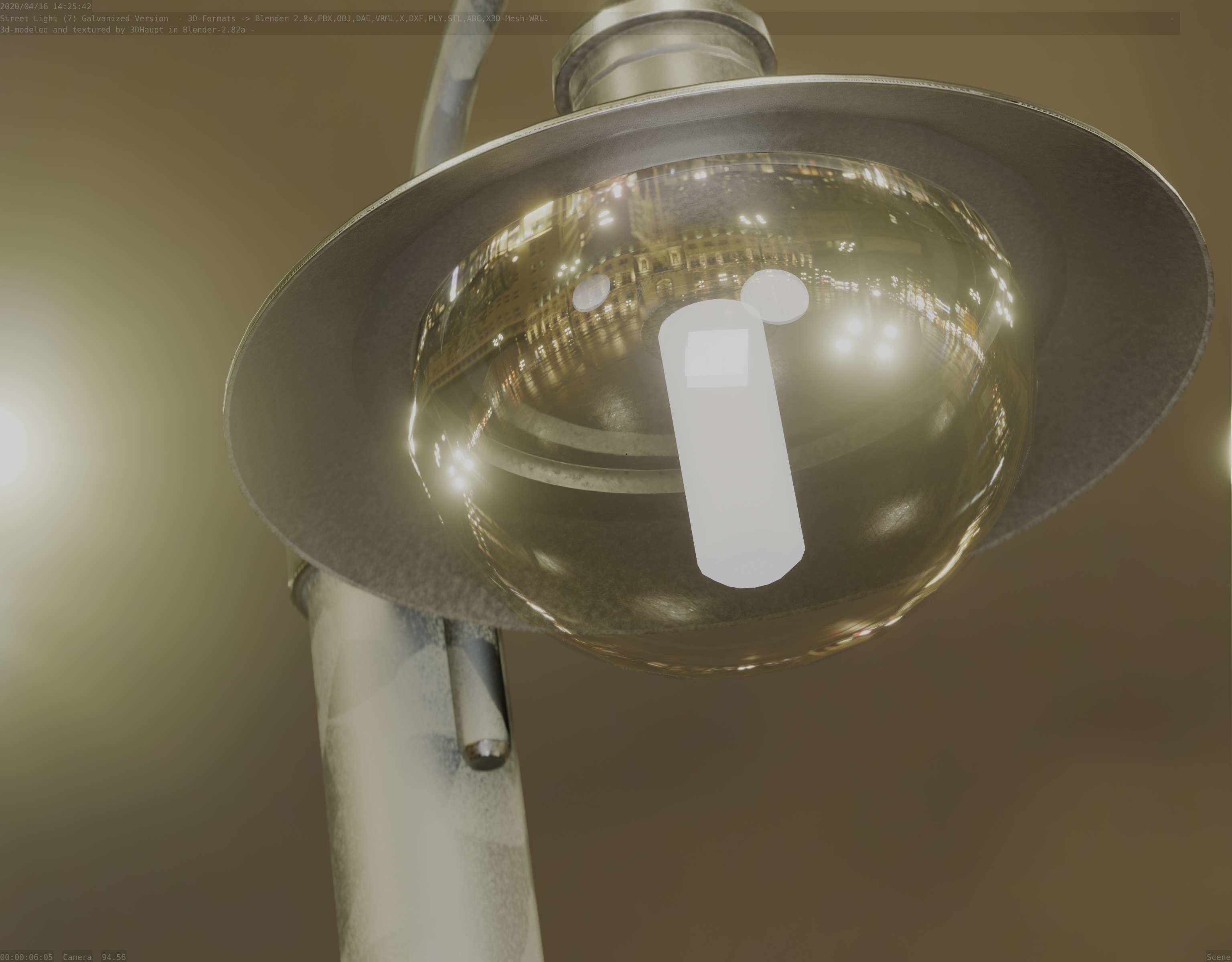 Street Light -7- Galvanized Version -1 Lamp-  Low-poly 3D model_11