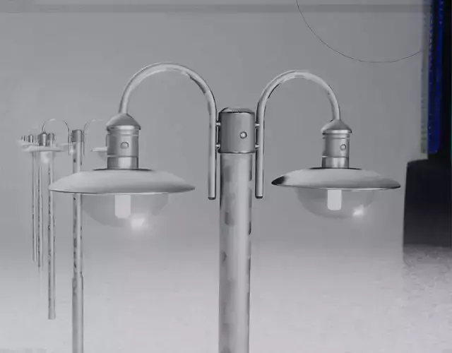 Street Light -7- Galvanized Version -3 Lamps-  Low-poly 3D model