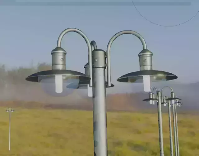 Street Light -7- Galvanized Version -3 Lamps- Low-poly 3D model