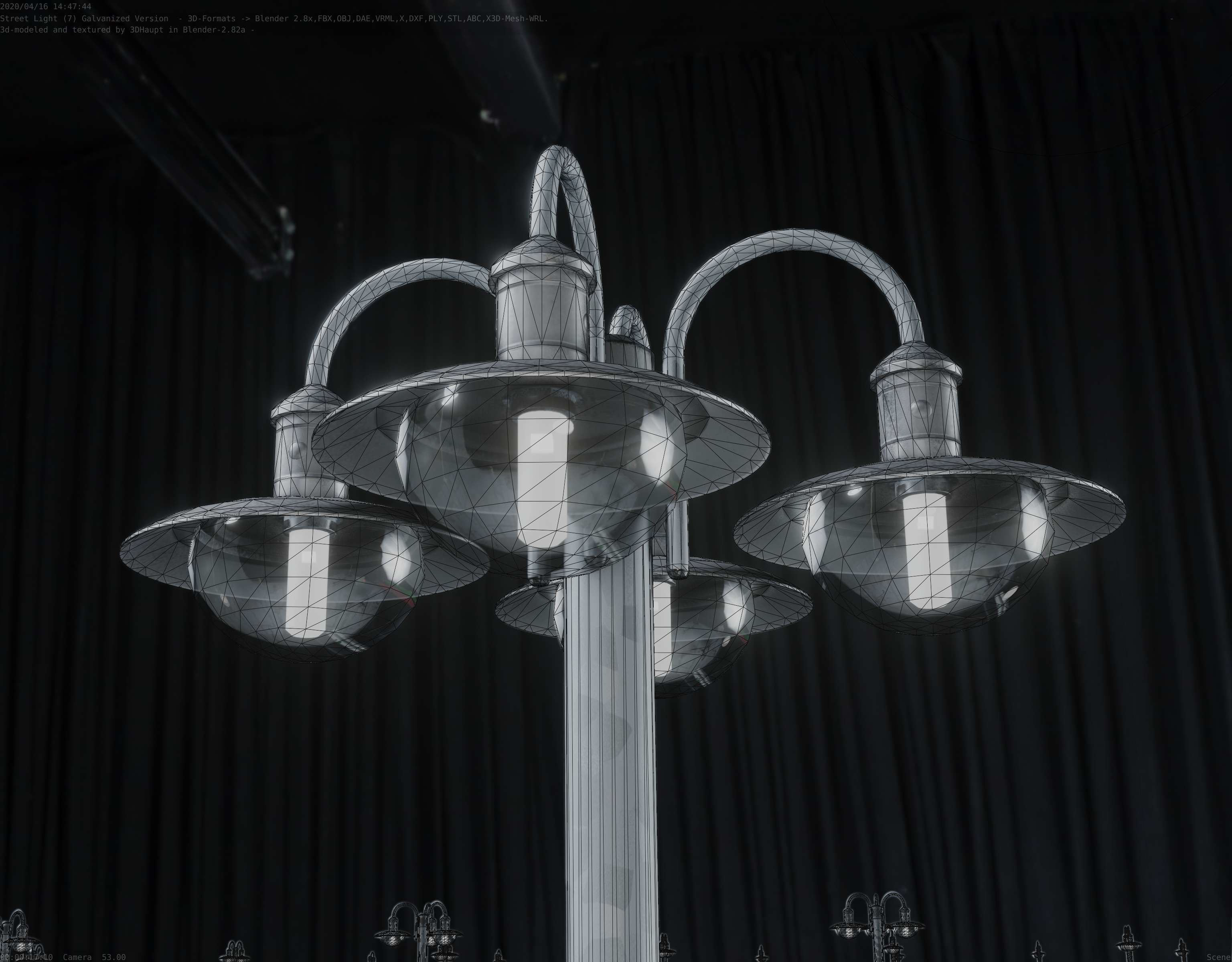 Street Light -7- Galvanized Version -4 Lamps- Low-poly 3D model_5