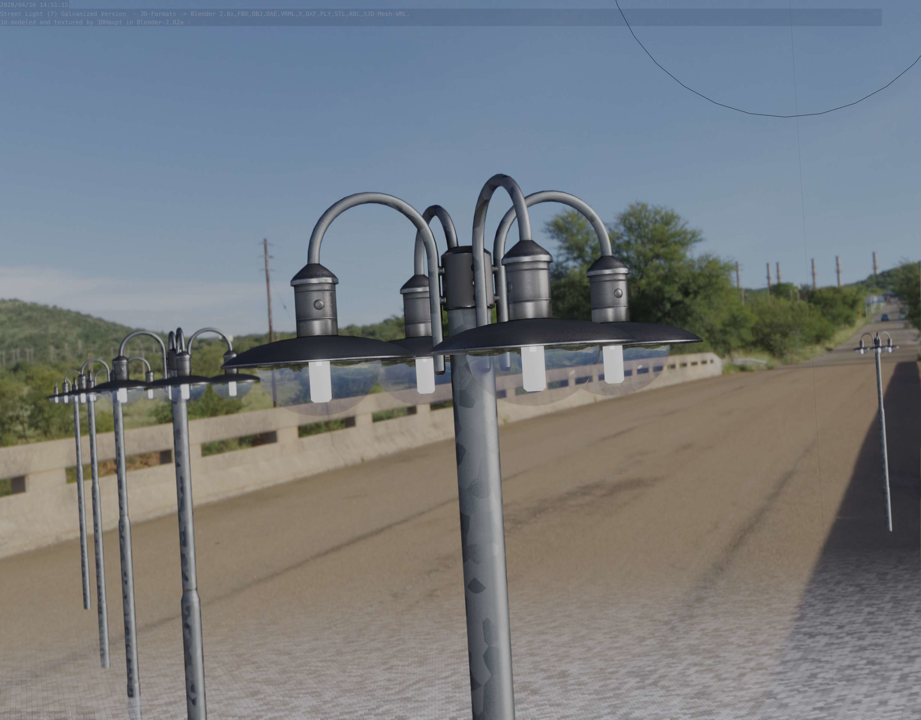 Street Light -7- Galvanized Version -4 Lamps- Low-poly 3D model_87