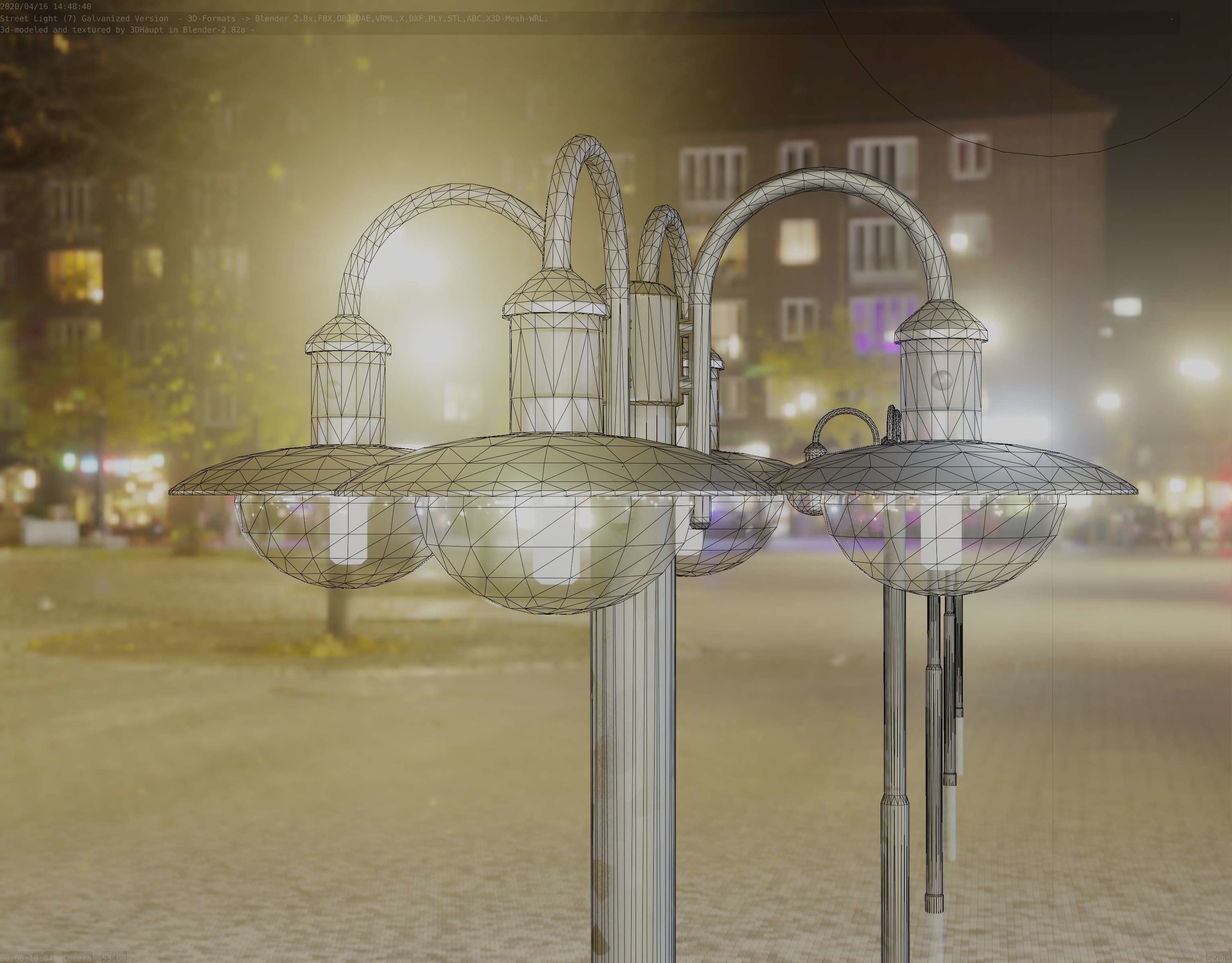 Street Light -7- Galvanized Version -4 Lamps- Low-poly 3D model_23