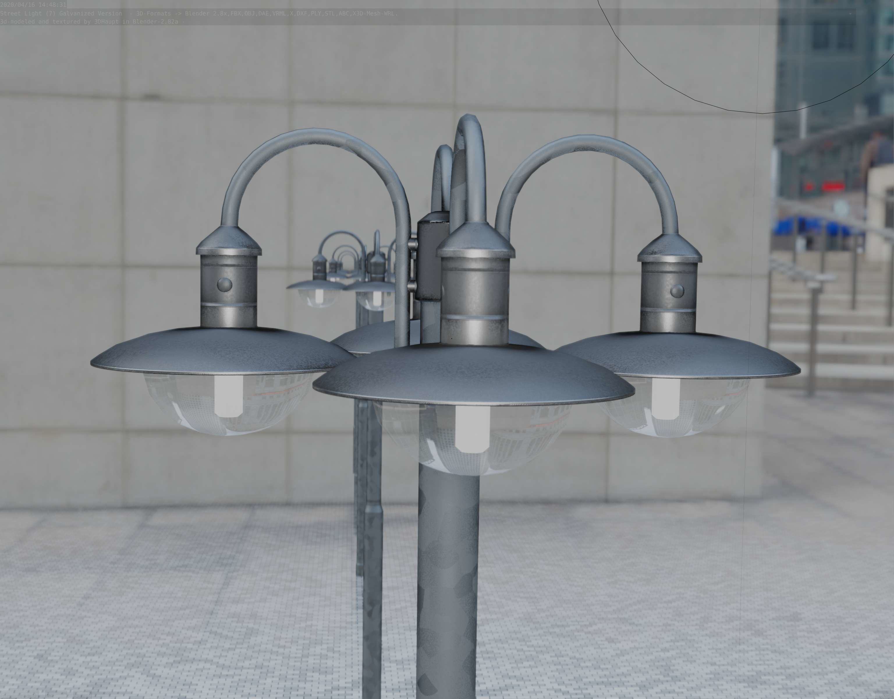 Street Light -7- Galvanized Version -4 Lamps- Low-poly 3D model_20