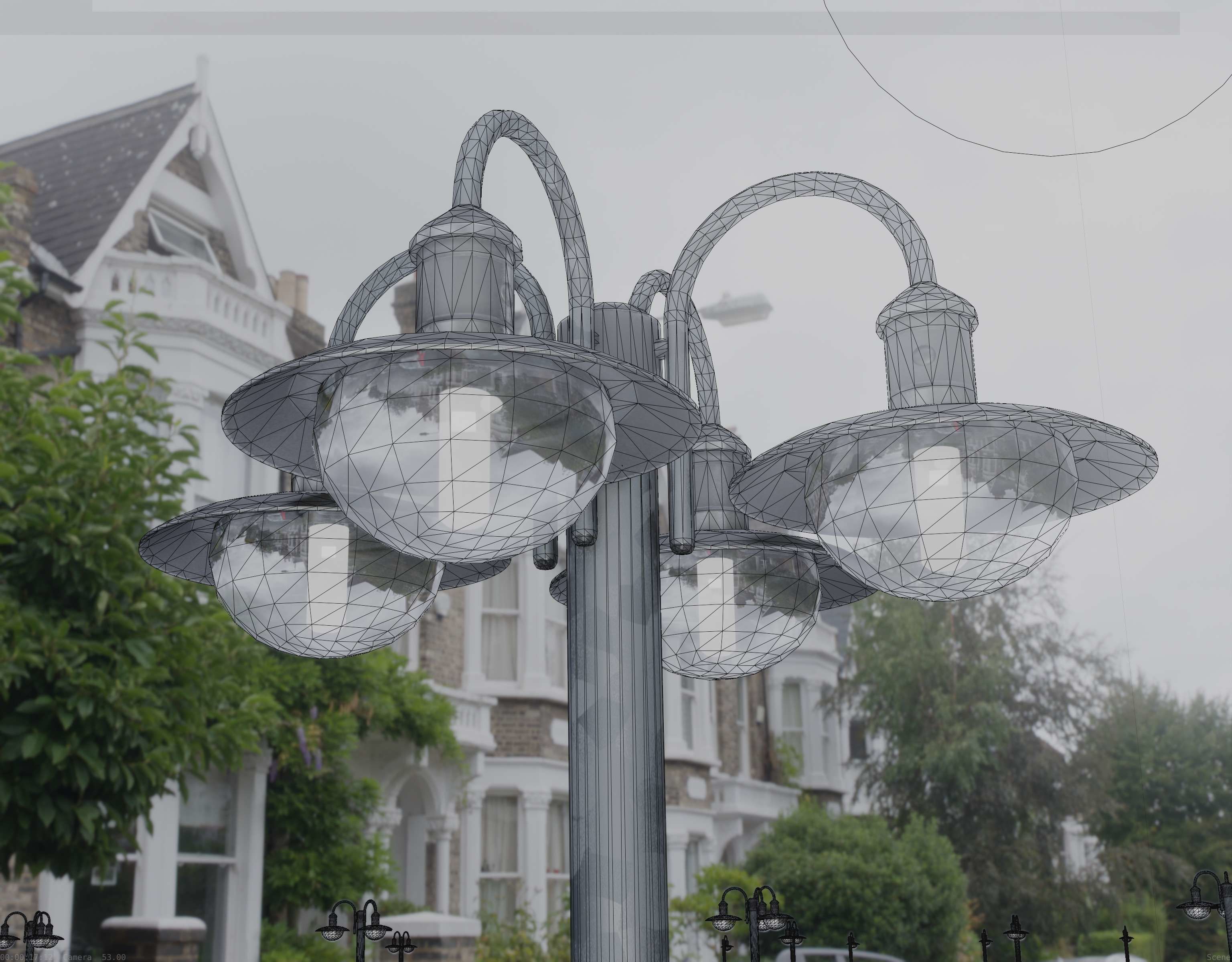 Street Light -7- Galvanized Version -4 Lamps- Low-poly 3D model_7