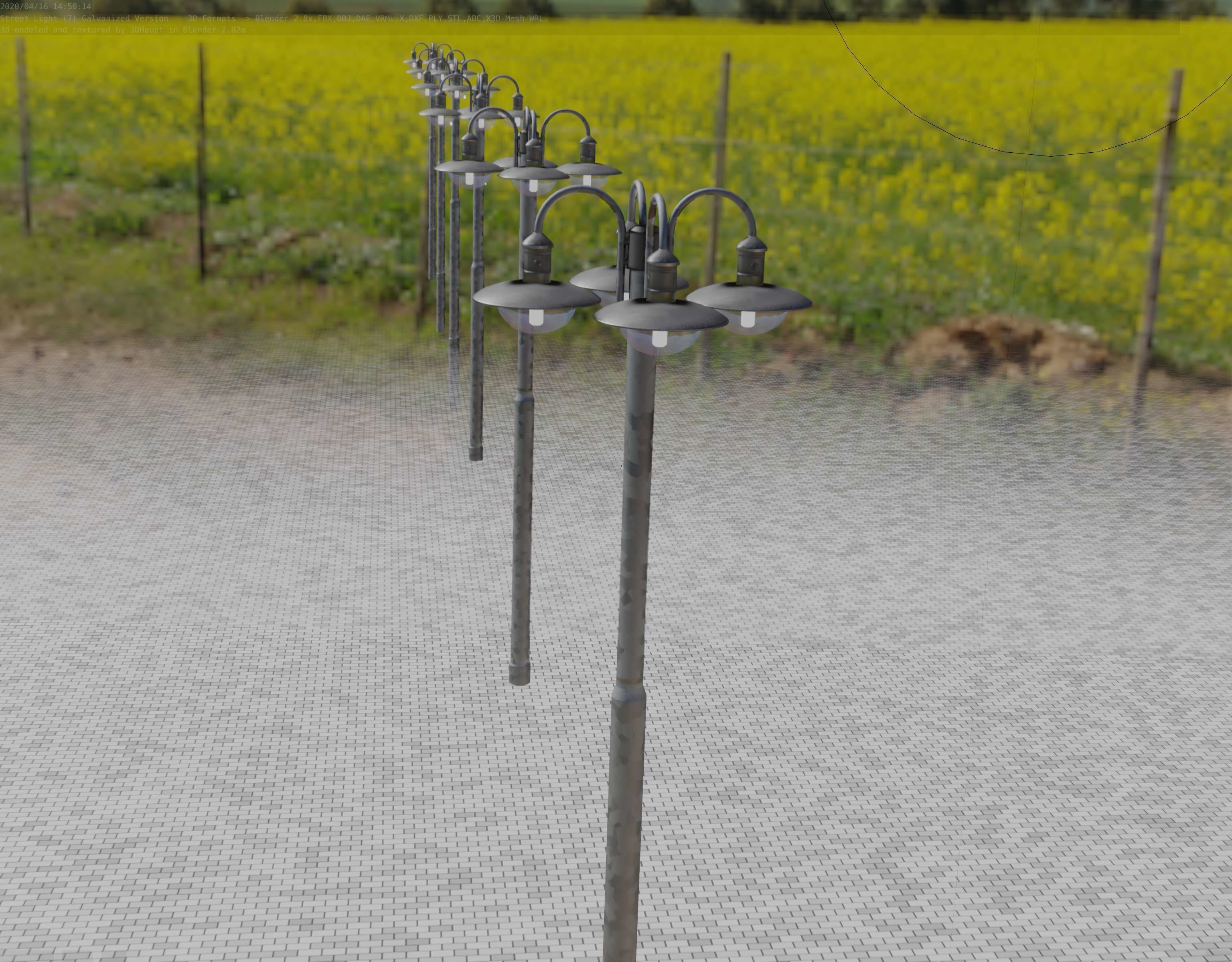 Street Light -7- Galvanized Version -4 Lamps- Low-poly 3D model_65